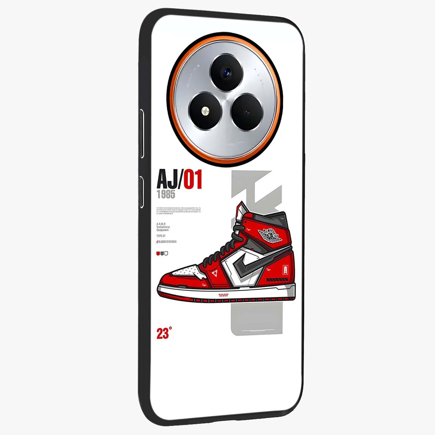 Retro Sneaker Blueprint Glass Case upright view showcasing stylish sneaker illustration with vintage streetwear theme.