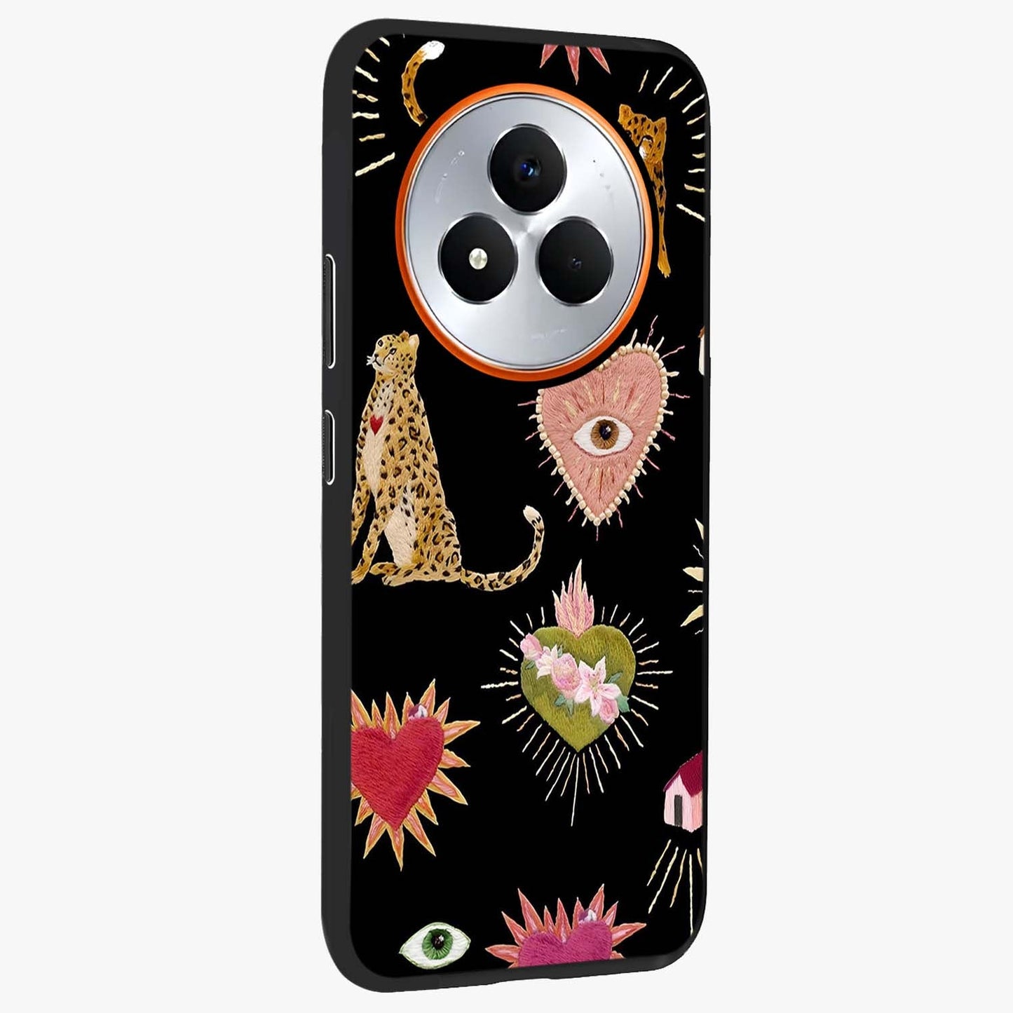 Sacred Jungle Heart Glass Case upright view showcasing vibrant jungle artwork with symbolic heart theme.