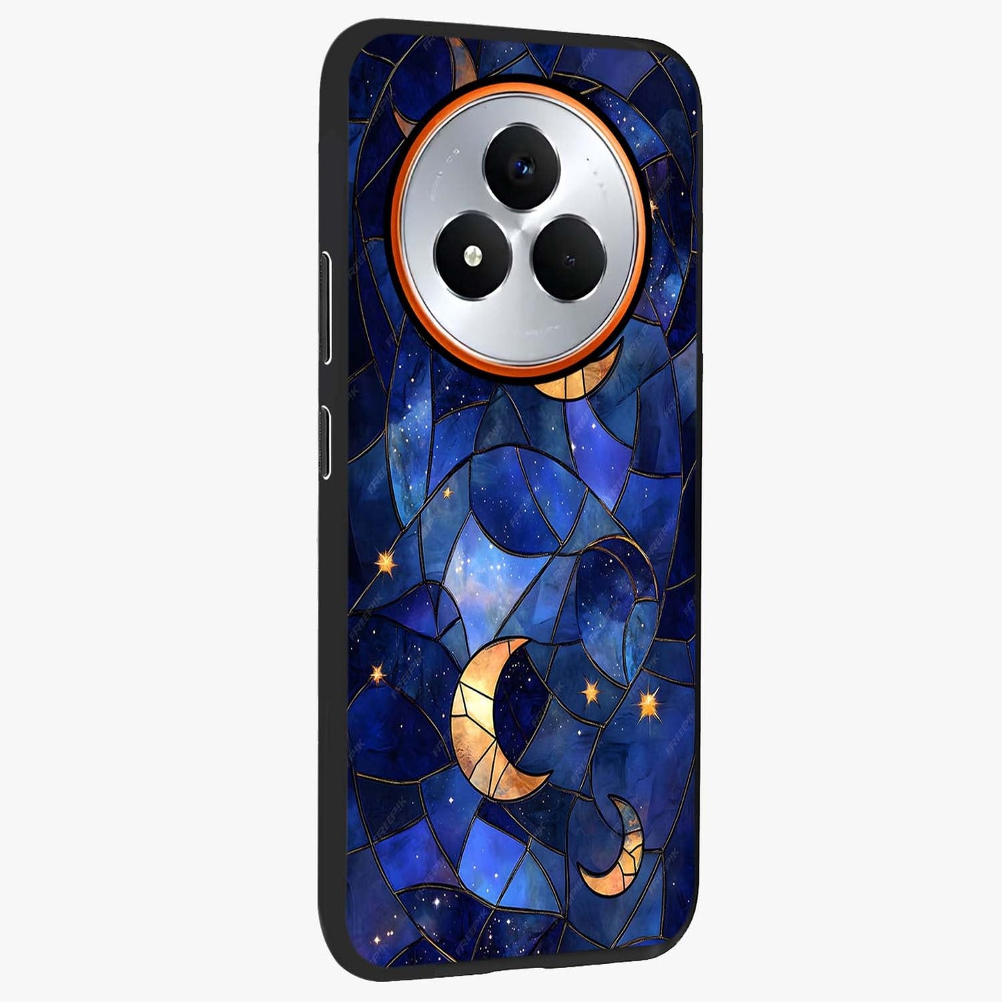 Starlit Sky Tapestry Glass Case upright view showcasing elegant starry sky artwork with cosmic decorative theme.