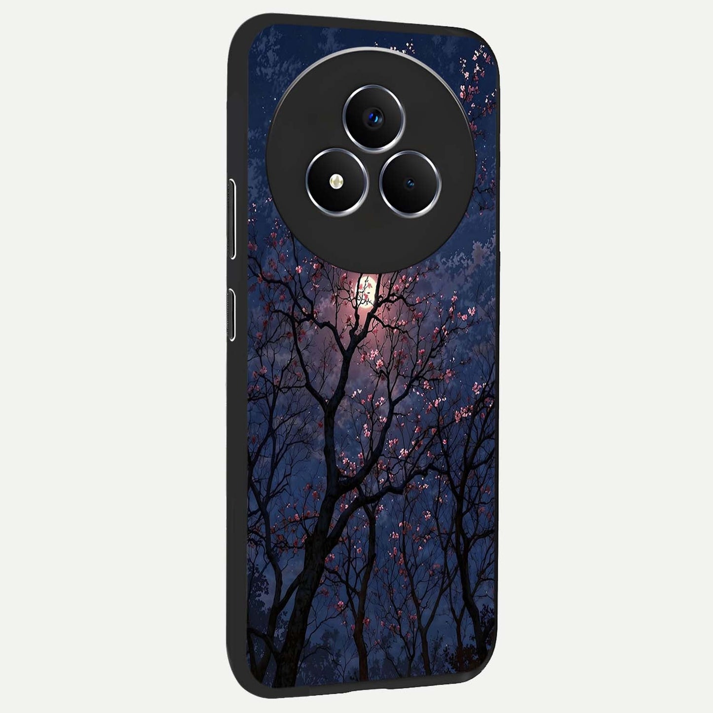 Twilight Sakura Serenade Glass Case upright view showcasing beautiful cherry blossom artwork with serene evening theme.