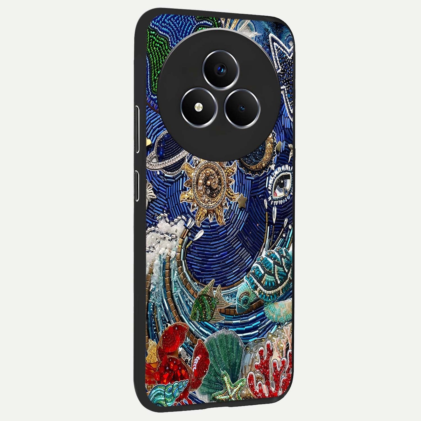 Universe Underwater Spark Glass Case upright view showcasing magical underwater galaxy artwork with vibrant cosmic theme.