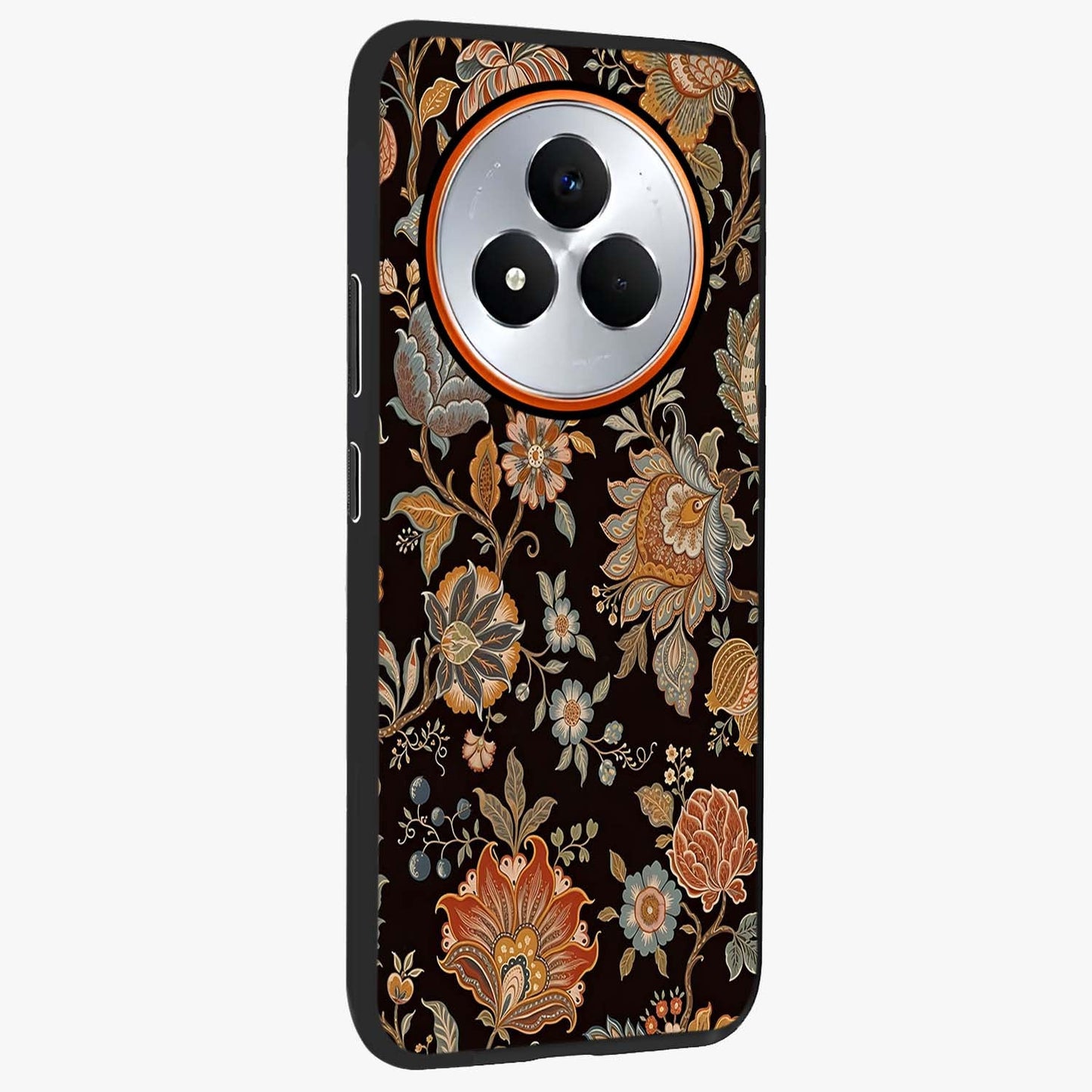 Vintage Floral Dream Glass Case upright view showcasing delicate floral artwork with timeless vintage theme.