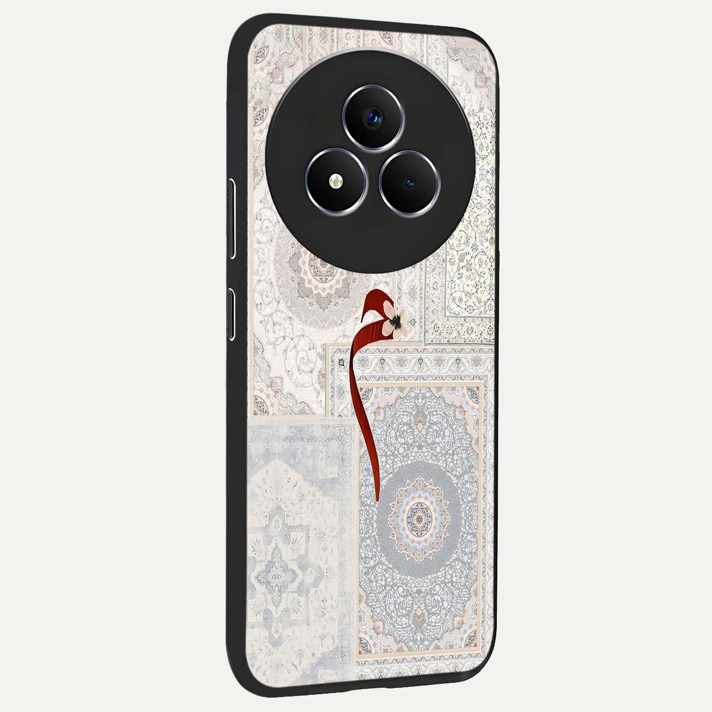 White Aesthetic Bow Glass Case upright view showcasing delicate ribbon bow artwork with cute minimalist theme.
