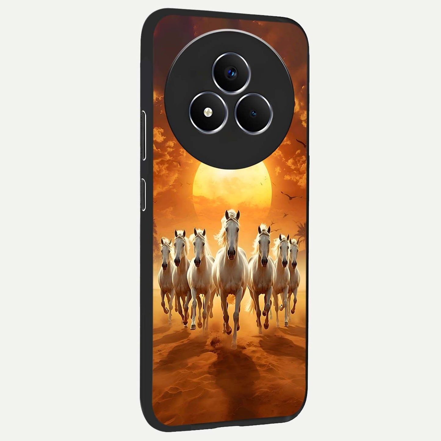 Wild Sunset Majesty Glass Case upright view showcasing dramatic sunset artwork with bold nature theme.