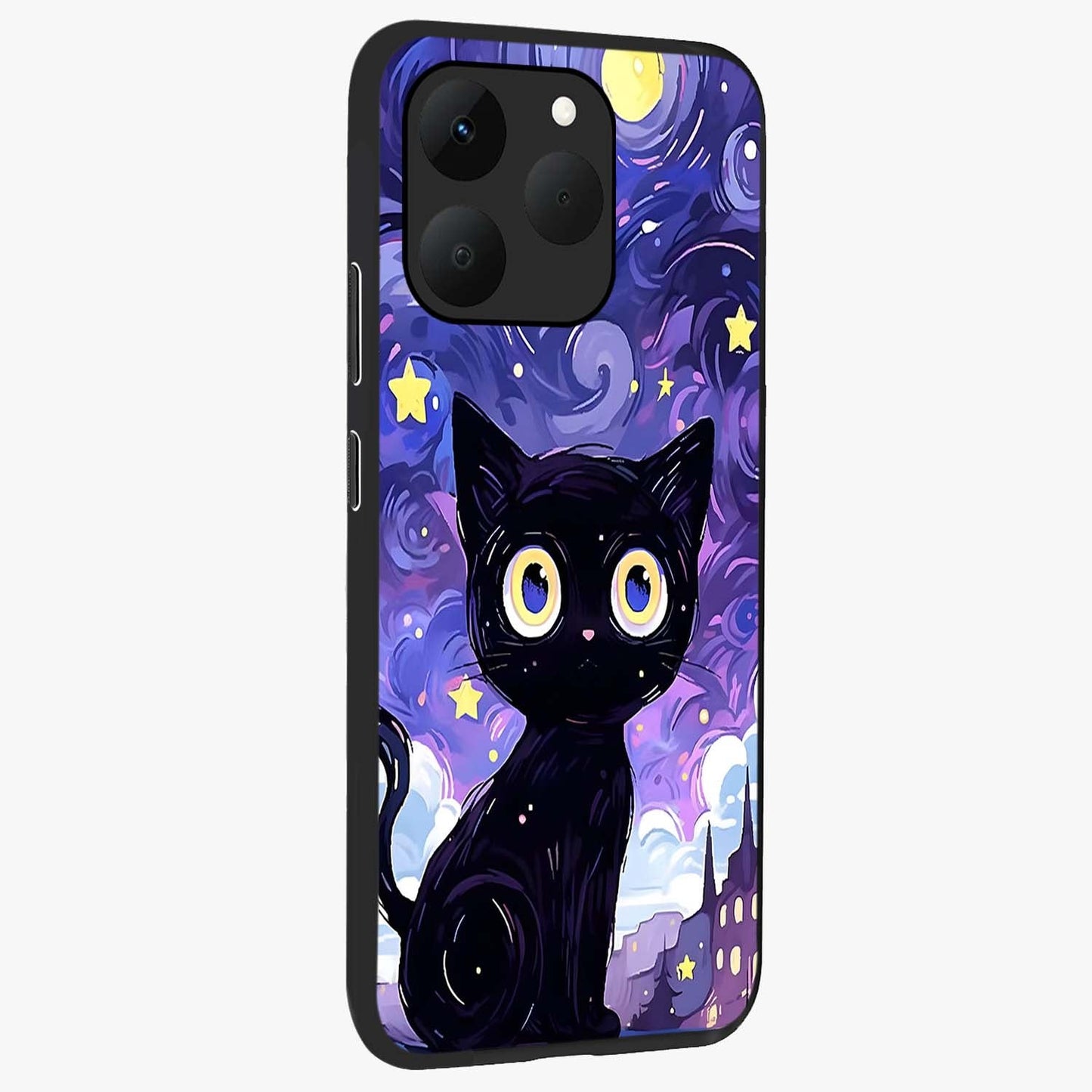Abstract Cat Art Glass Case upright view showcasing creative feline illustration and aesthetic artistic style.