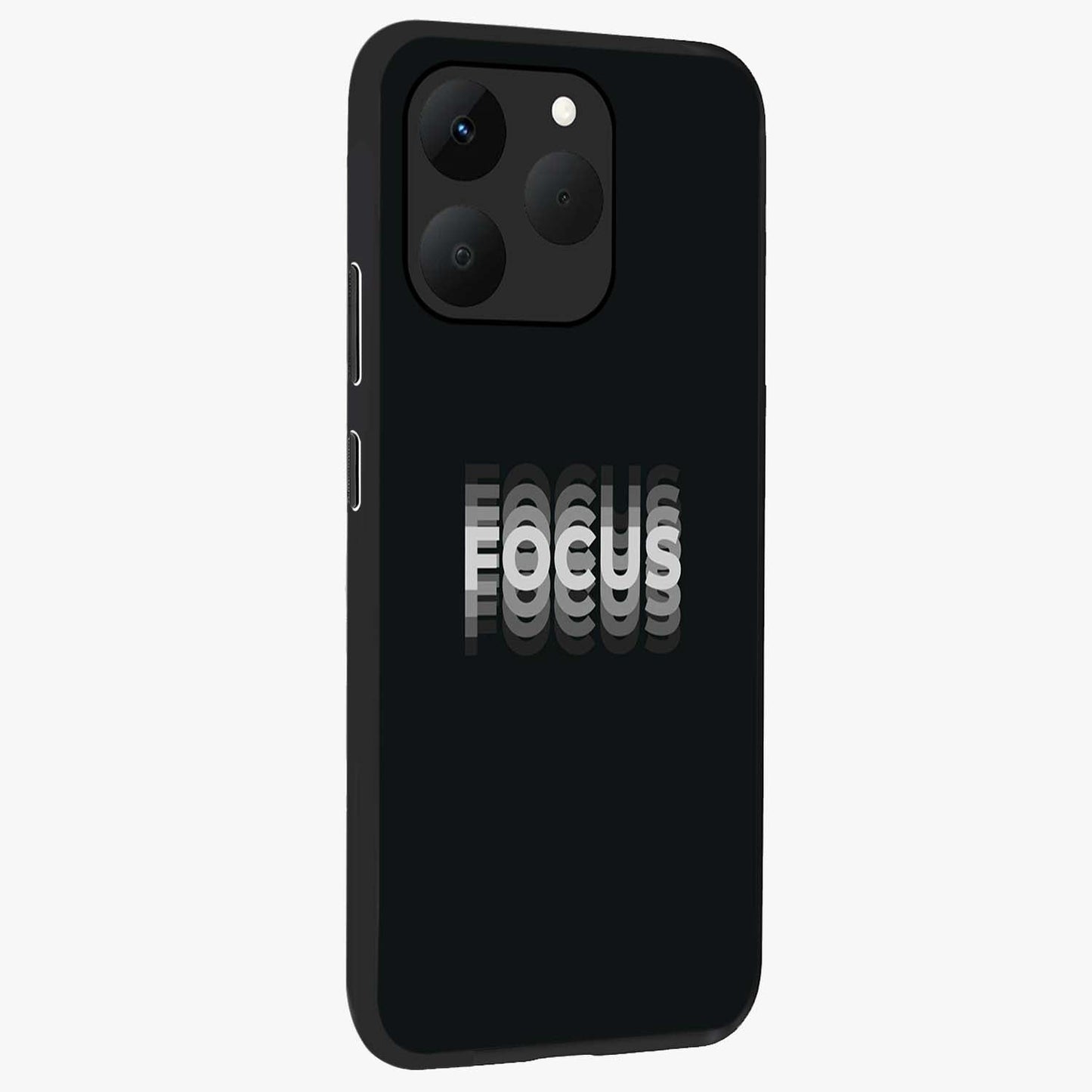 Focus Mode On Glass Case upright view showcasing strong typography statement with sleek motivational theme.