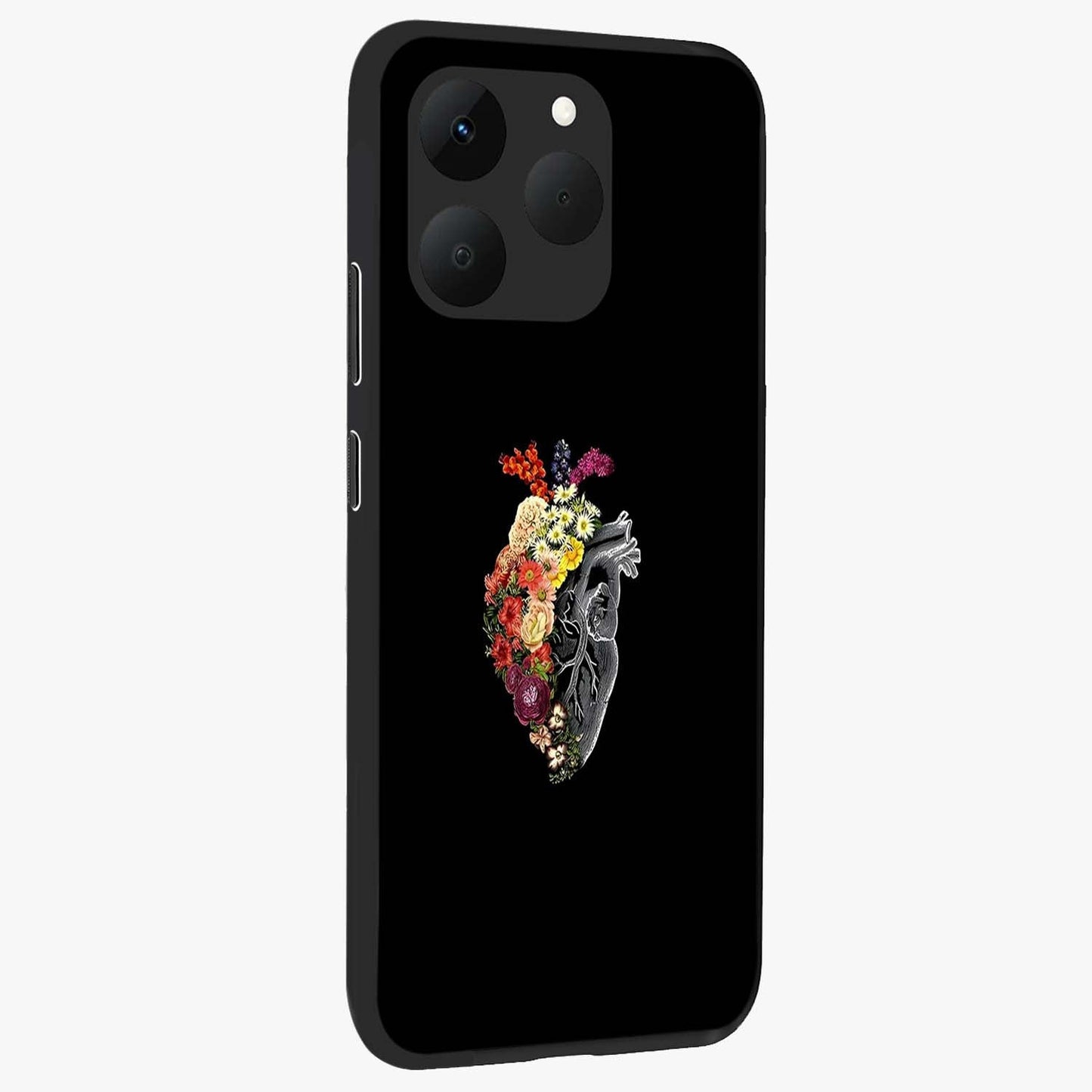 Heart With Flowers Glass Case upright view showcasing decorative heart and floral artwork with sweet romantic theme.