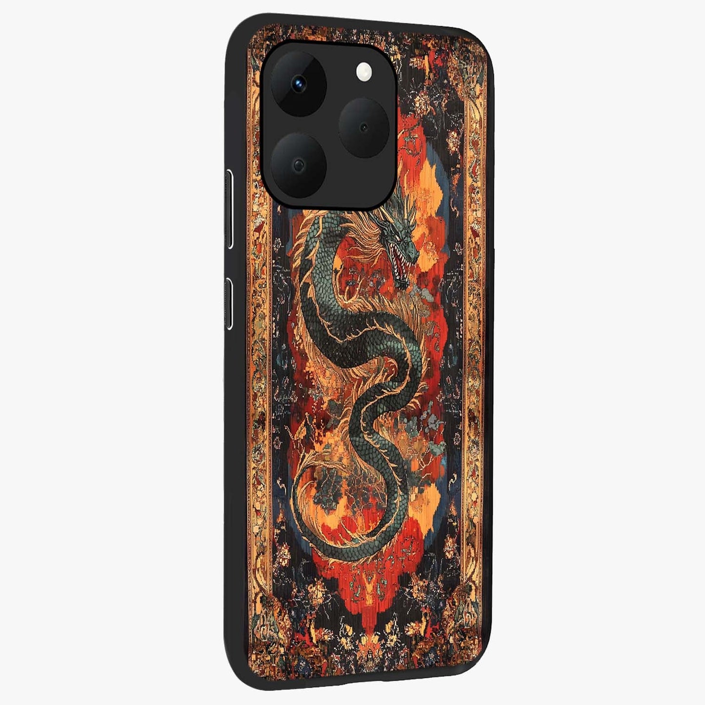 Inferno Dragon Soul Glass Case upright view showcasing intense dragon artwork with fantasy fire theme.