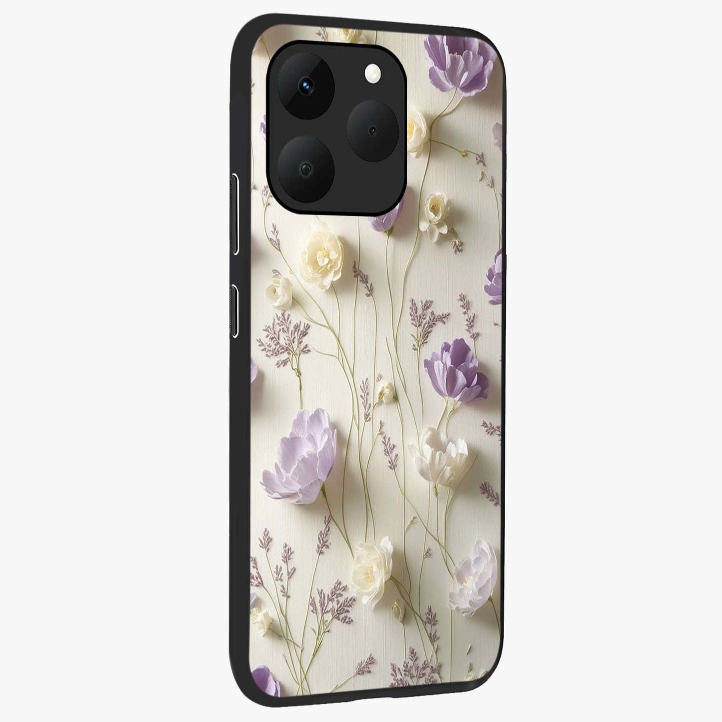Lilac Breeze Harmony Glass Case upright view showcasing delicate lilac artwork with peaceful floral theme.