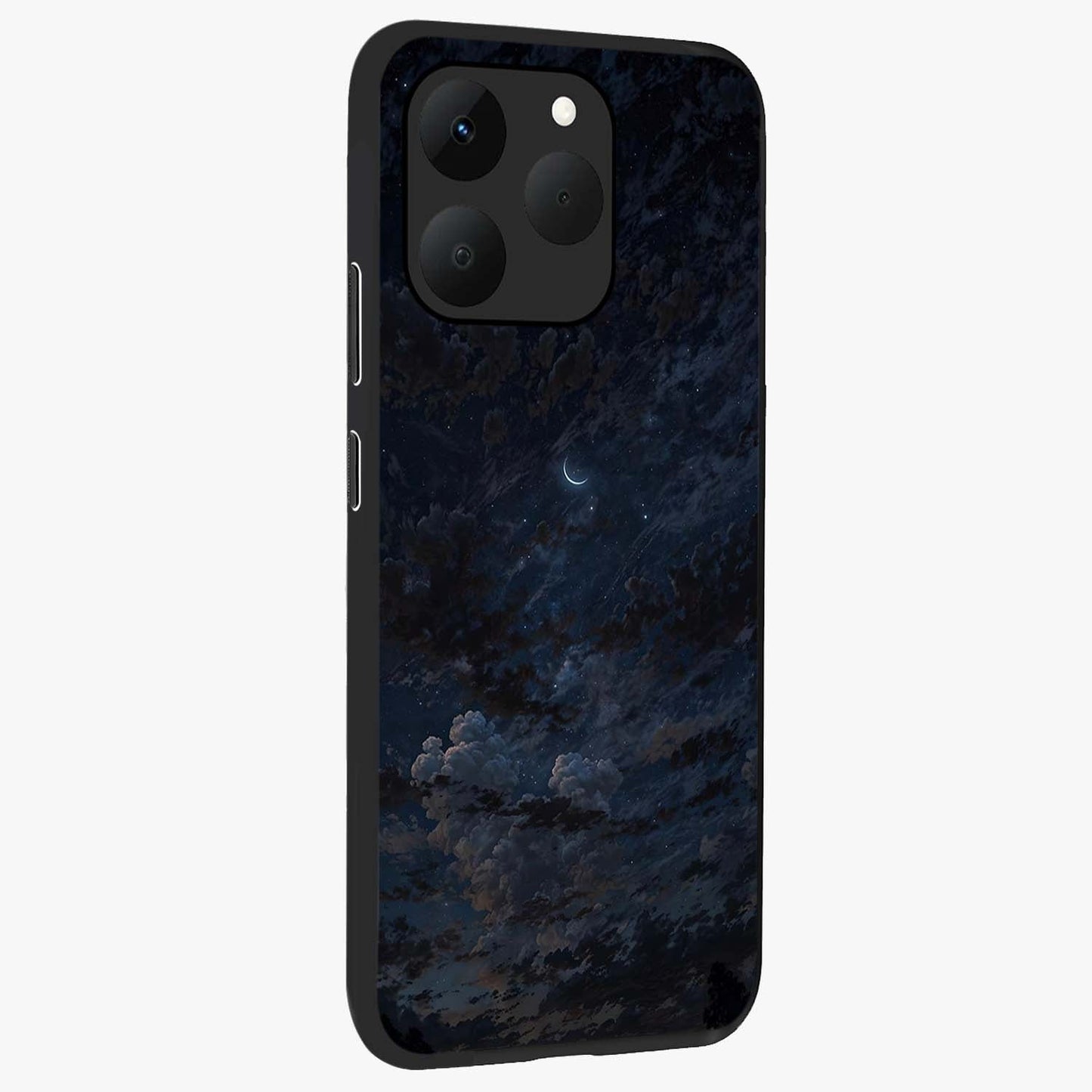 Lunar Veil Silence Glass Case upright view showcasing calm moon themed artwork with serene night atmosphere.