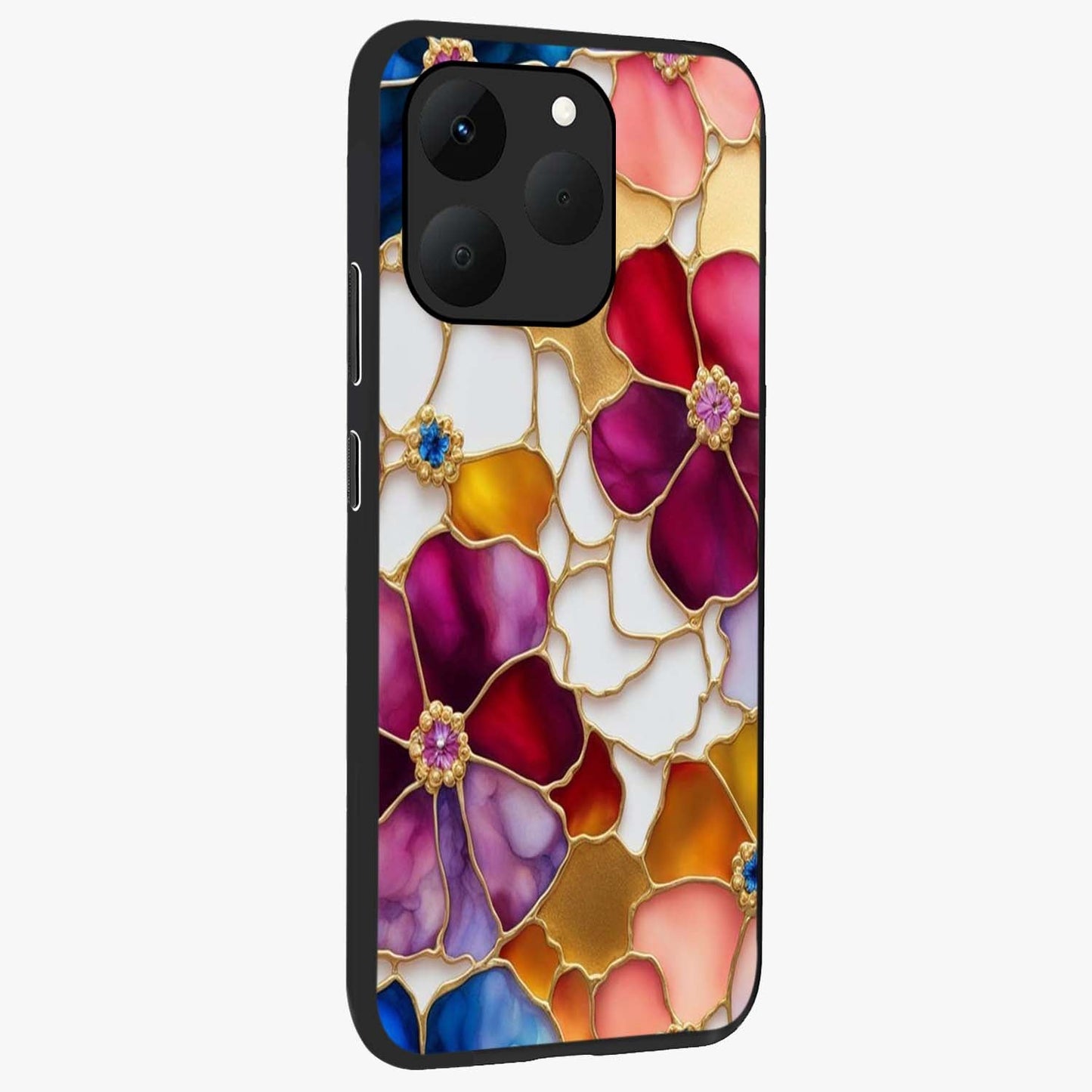 Marble Flower Pattern Glass Case upright view showcasing decorative marble flower artwork with refined style.