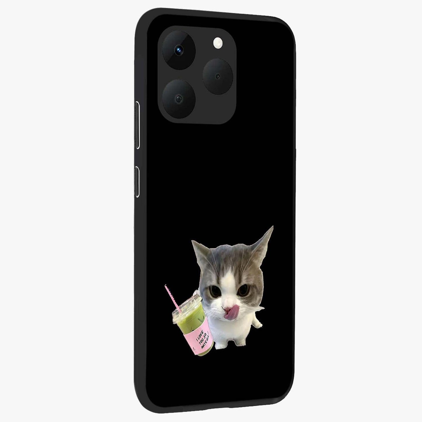Matcha Cat Style Glass Case upright view showcasing charming cat artwork with cozy aesthetic theme.
