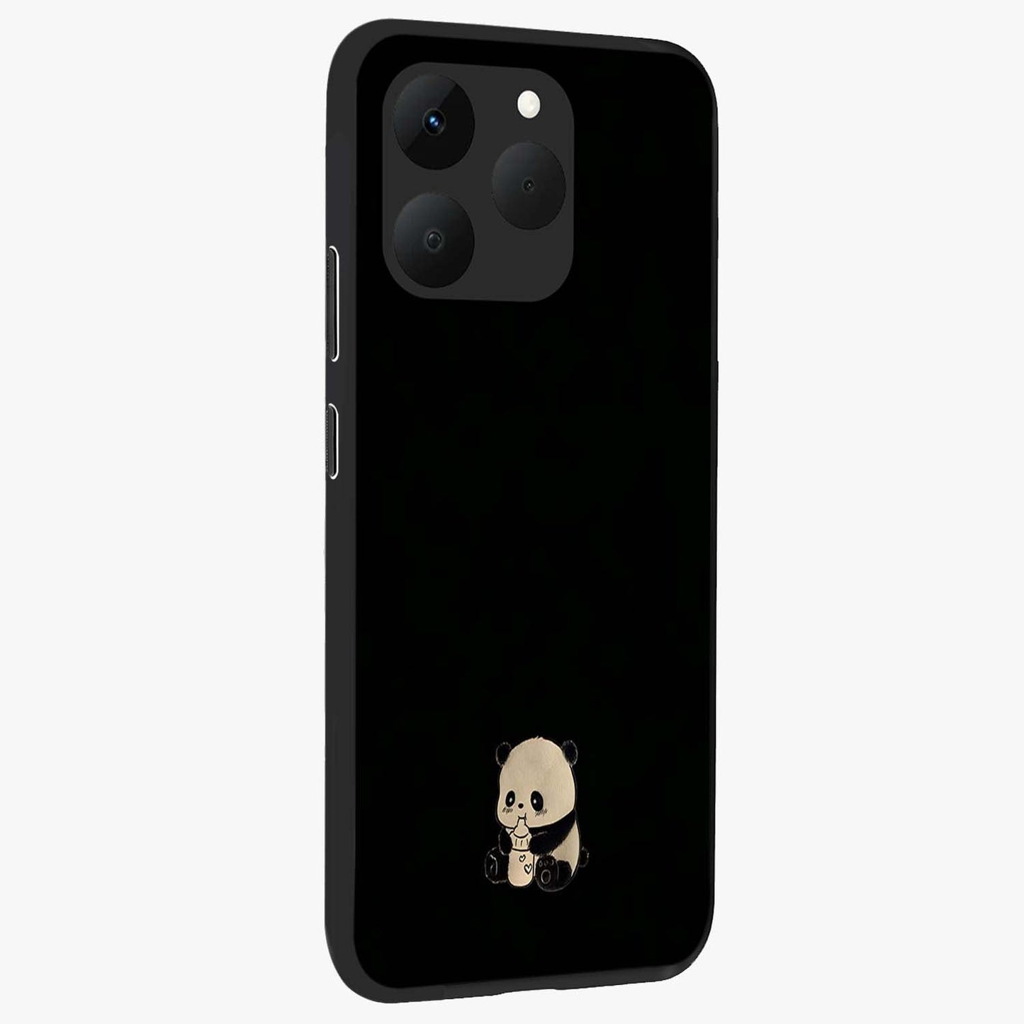 Midnight Panda Love Glass Case upright view showcasing charming panda artwork with playful romantic theme.