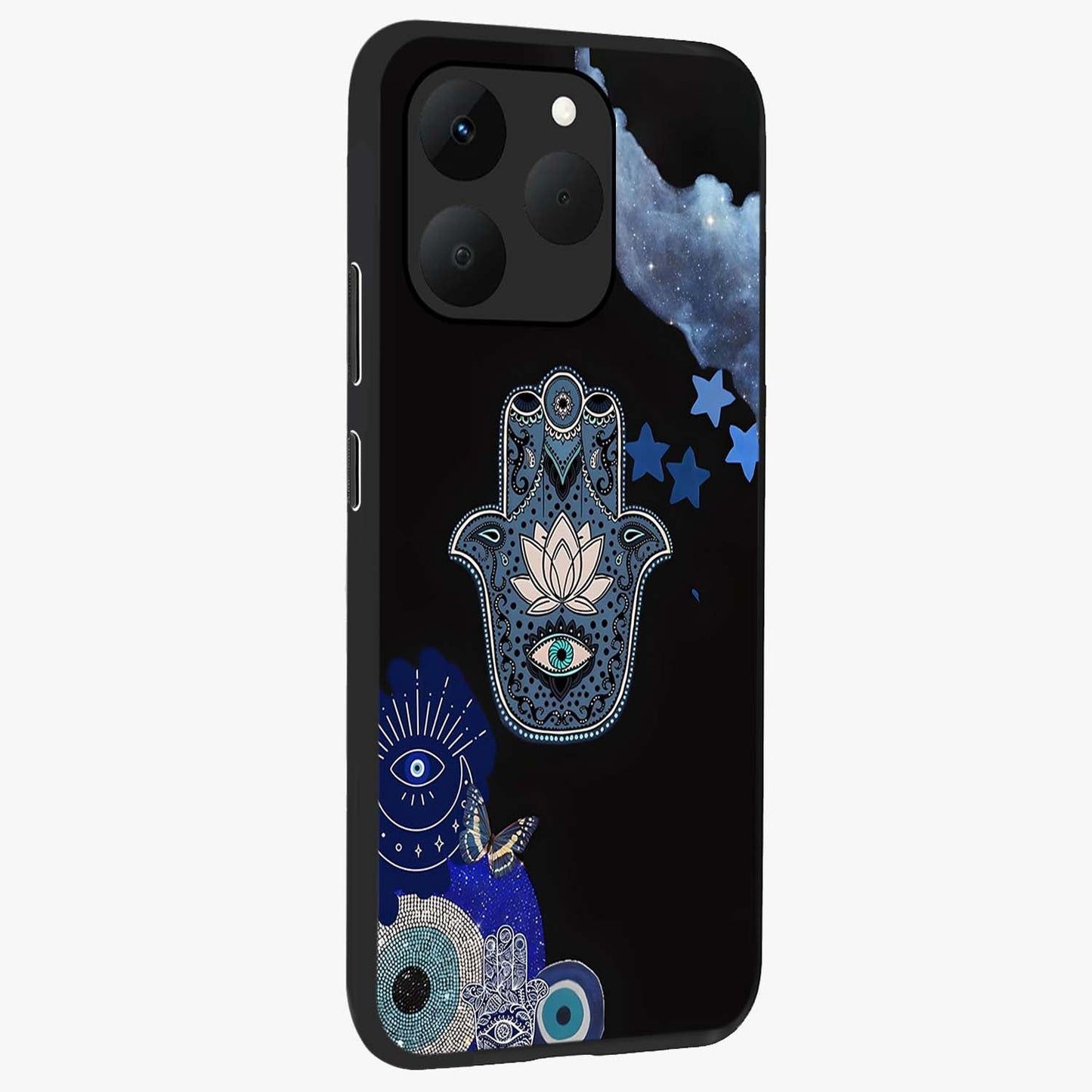 Mystic Hand Aura Glass Case upright view showcasing symbolic hand artwork with mystical energy theme.