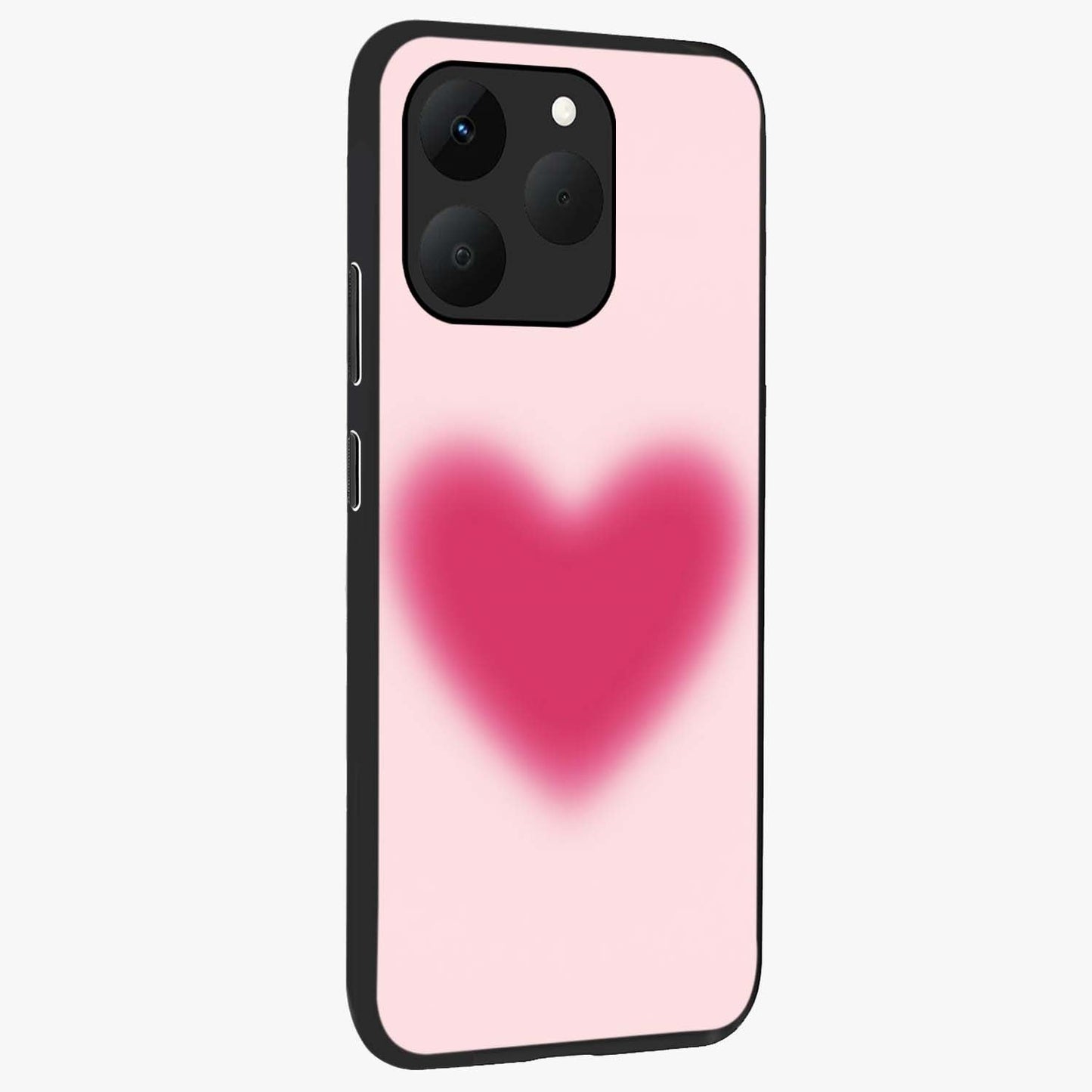 Pink Aura Heart Glass Case upright view showcasing romantic heart artwork with soft pastel theme.