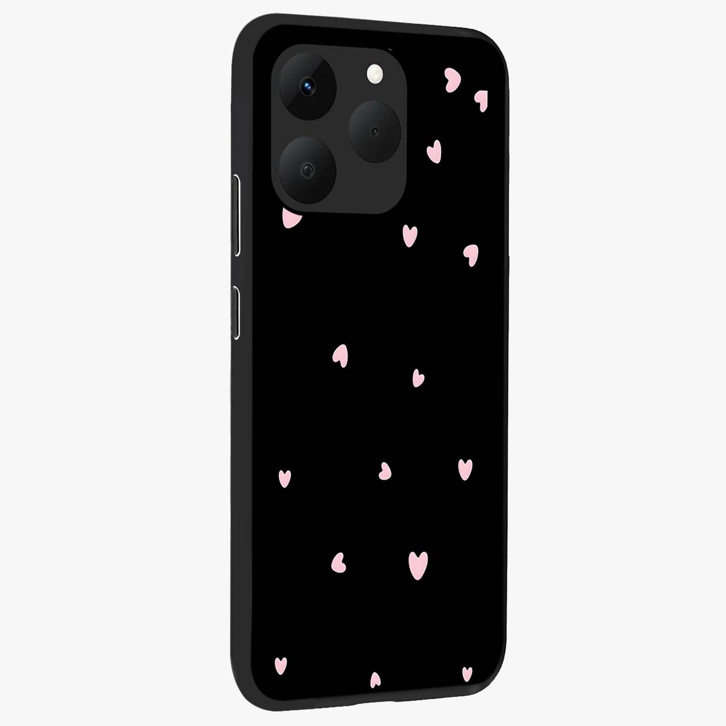 Pink Love Drops Glass Case upright view showcasing charming heart drop artwork with romantic playful theme.