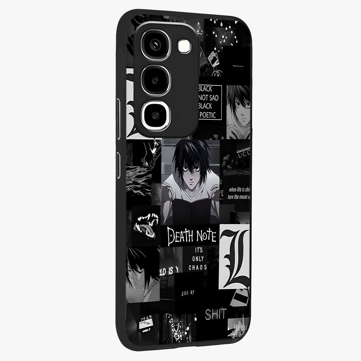 Midnight Chaos Mind Glass Case upright view showcasing expressive abstract artwork with bold dark theme.
