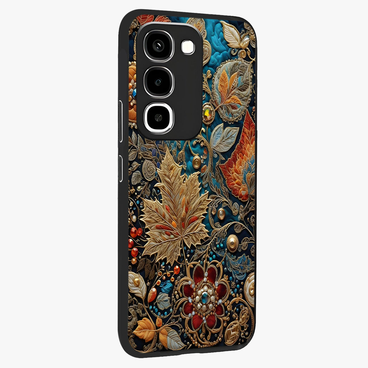 Royal Jewel Garden Glass Case upright view showcasing rich floral artwork with luxurious garden theme.