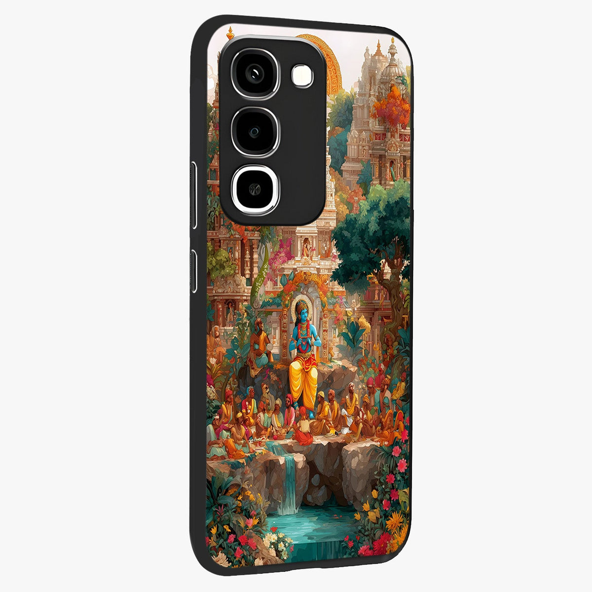 Sacred Sunlight Gods Glass Case upright view showcasing glowing divine artwork with sacred mythological theme.