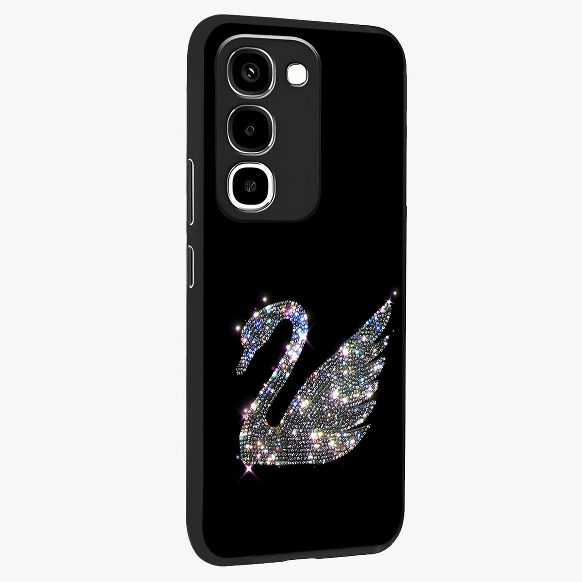 Starlit Swan Grace Glass Case upright view showcasing beautiful swan artwork with peaceful night themed design.