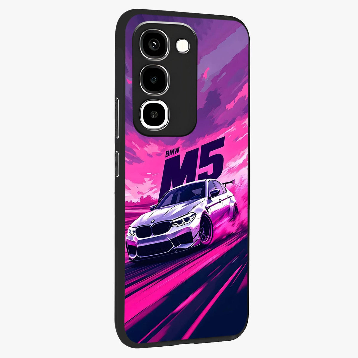 Velocity Drift Pulse Glass Case upright view showcasing powerful racing artwork with energetic motorsport theme.
