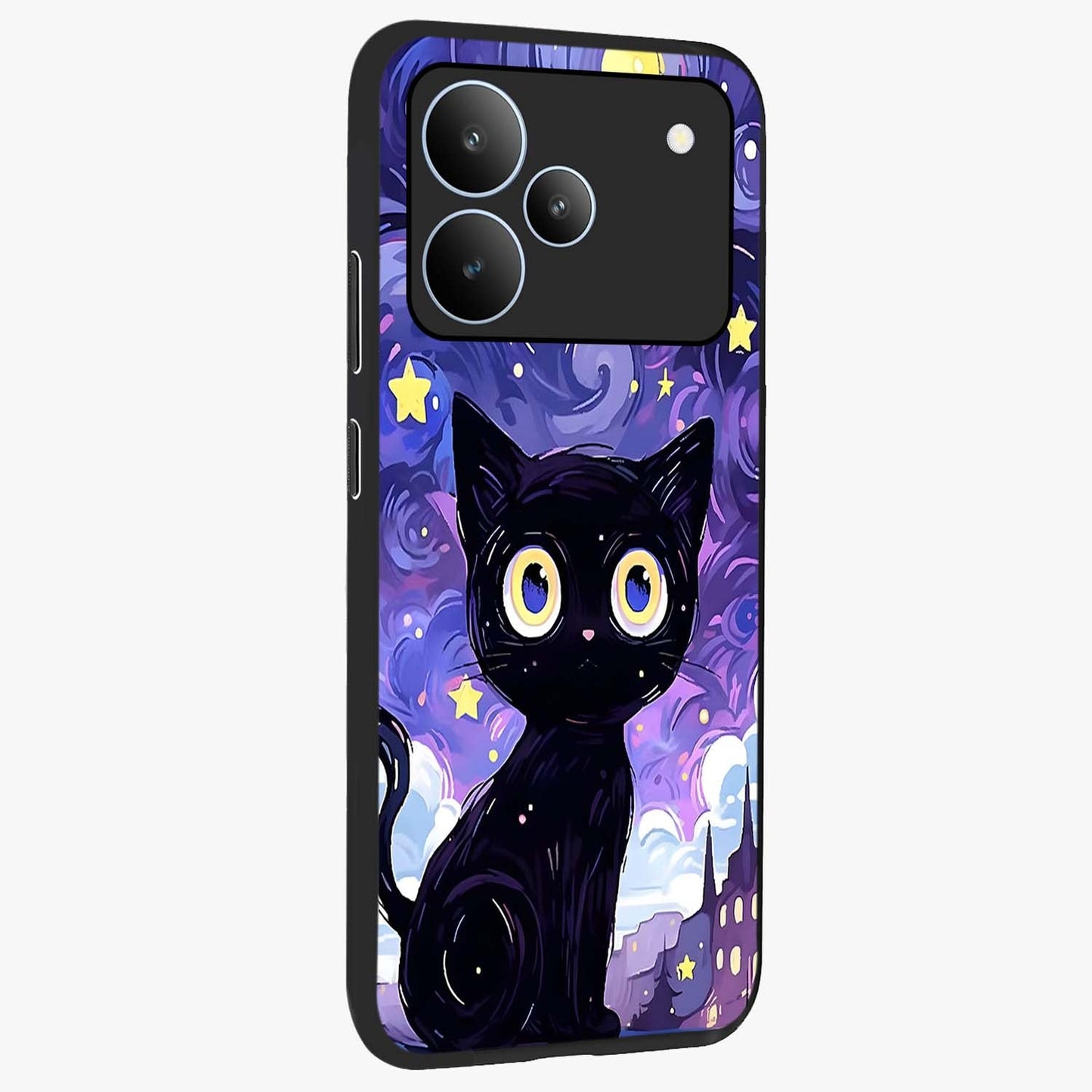 Abstract Cat Art Glass Case upright view showcasing creative feline illustration and aesthetic artistic style.