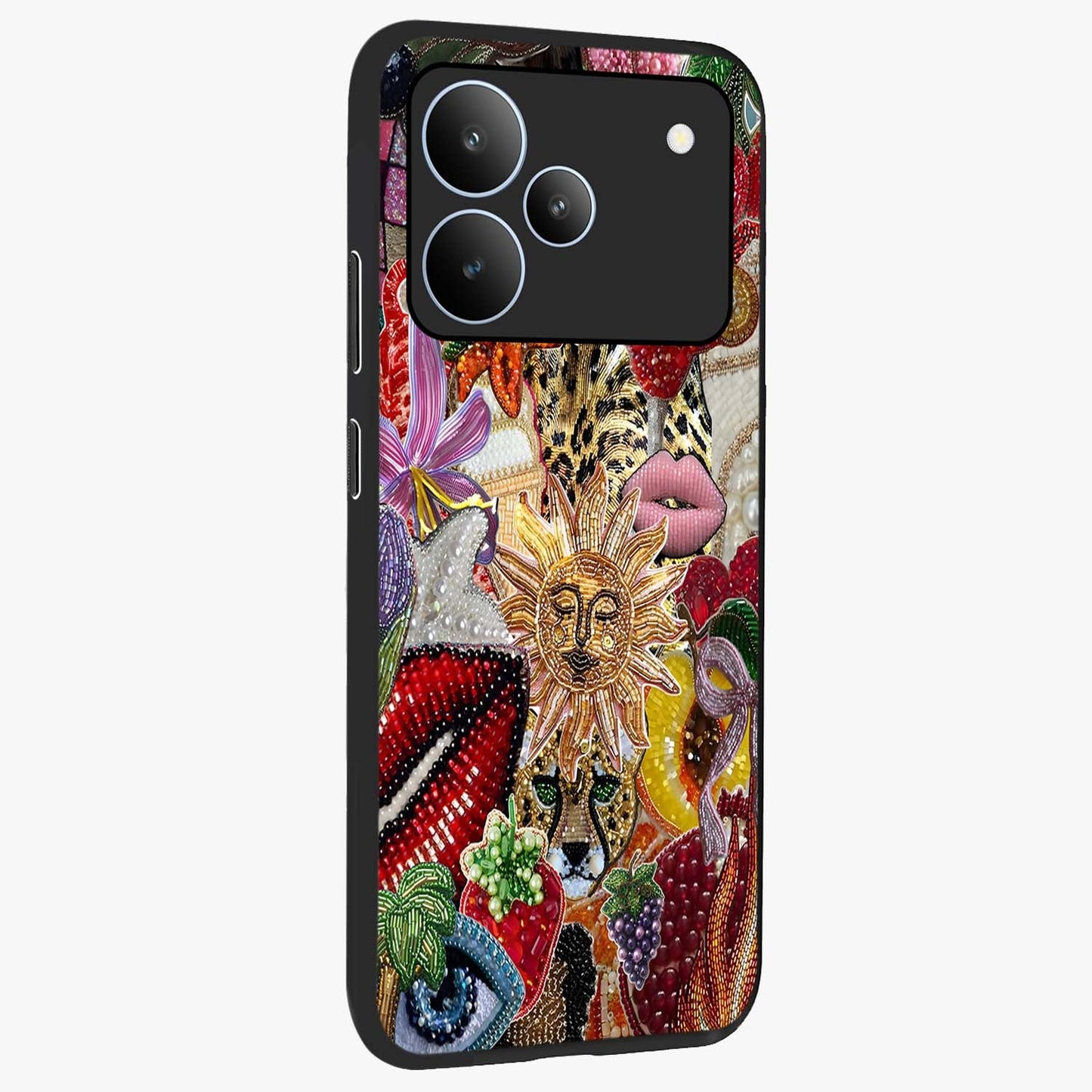 Beaded Fashion Jungle Glass Case upright view showcasing tropical jungle aesthetic with decorative bead elements.
