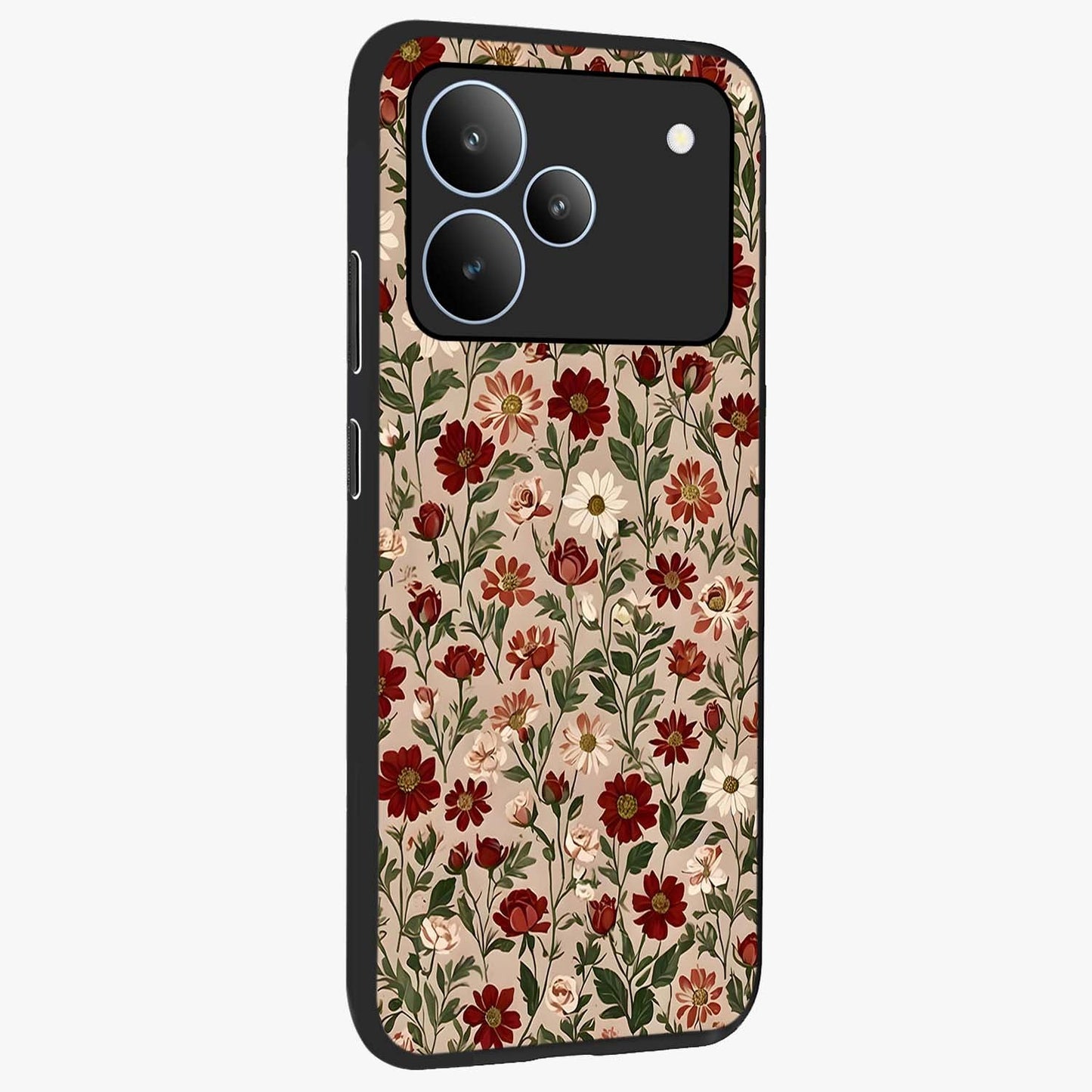 Biege Flower With Leaf Glass Case upright view showcasing delicate beige flower illustration with clean botanical style.