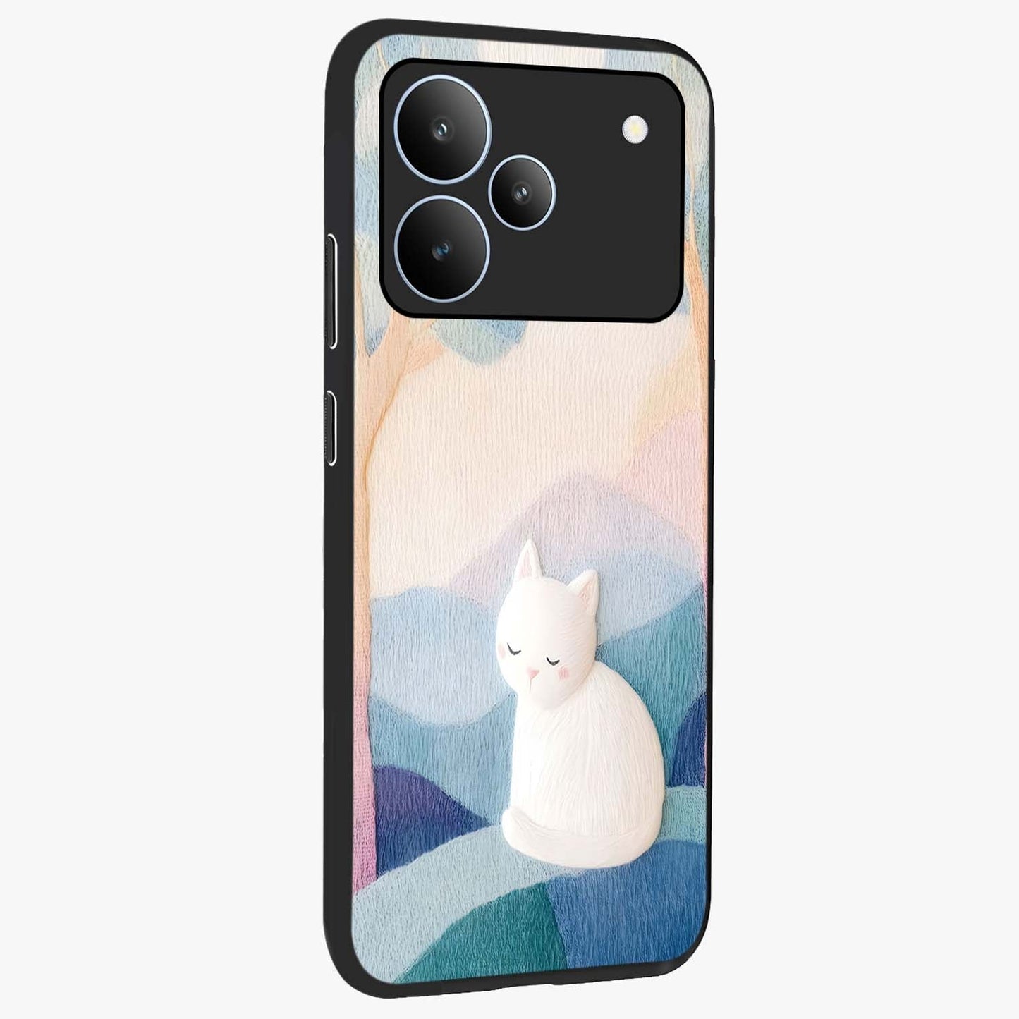Cotton Dream Cat Glass Case upright view showcasing charming cat artwork with cozy dreamy theme.