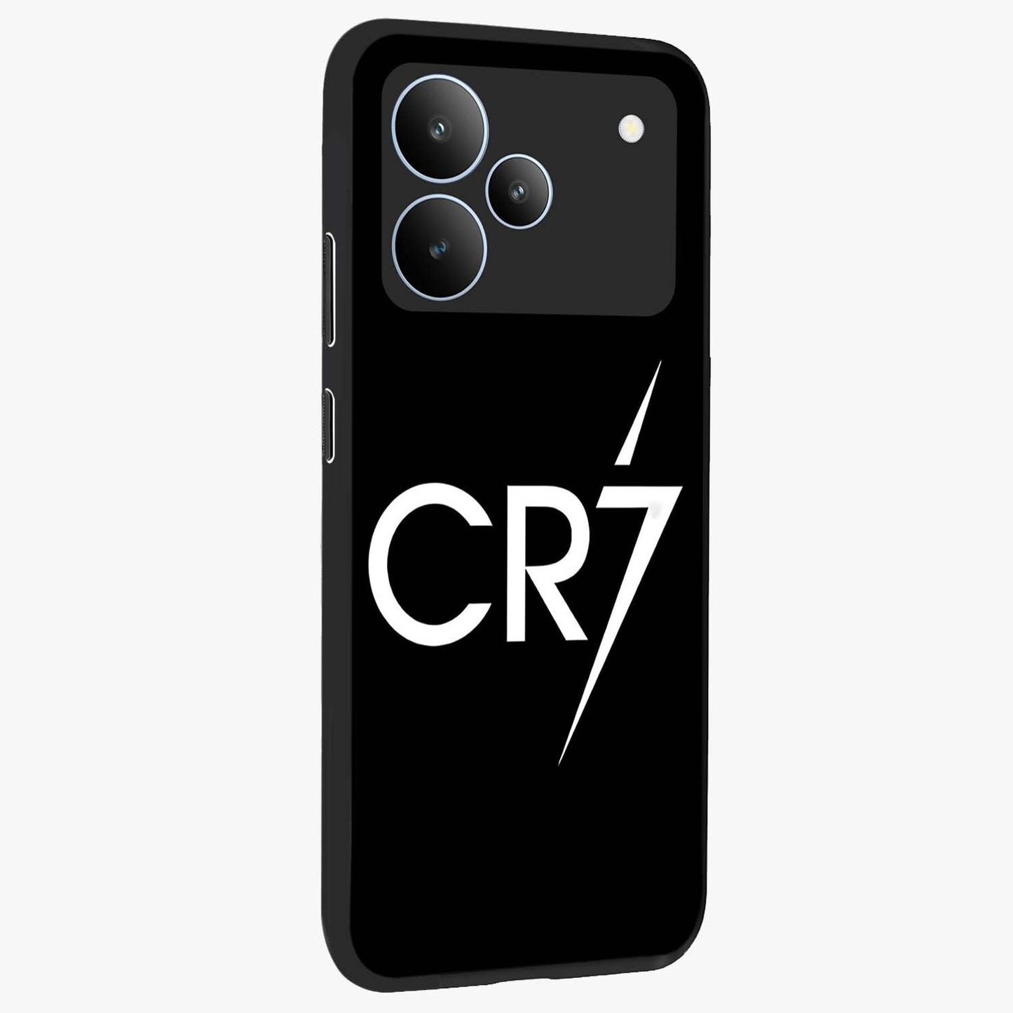 Cr7 Elite Strike Glass Case upright view showcasing energetic football inspired design with modern sports aesthetic.