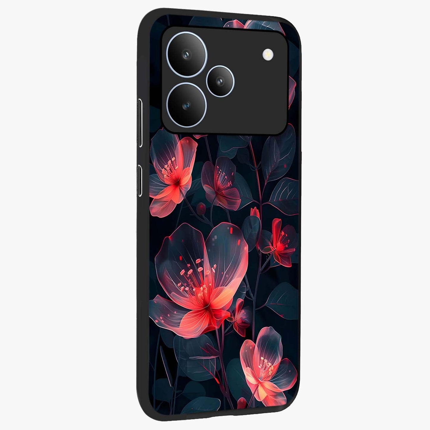Dark Shade of Flower Glass Case upright view showcasing delicate flower artwork with rich dark floral theme.