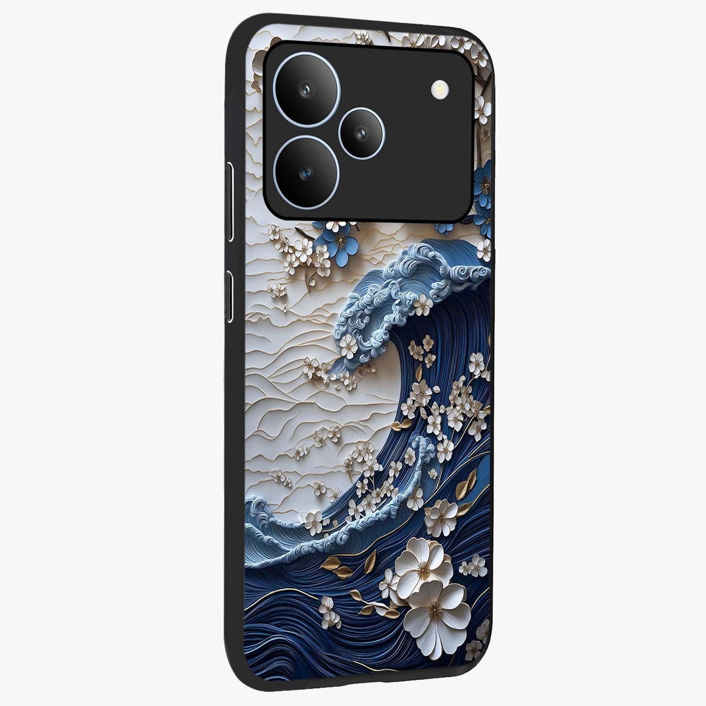Floral Wave Origami Glass Case upright view showcasing creative floral origami artwork with artistic decorative theme.