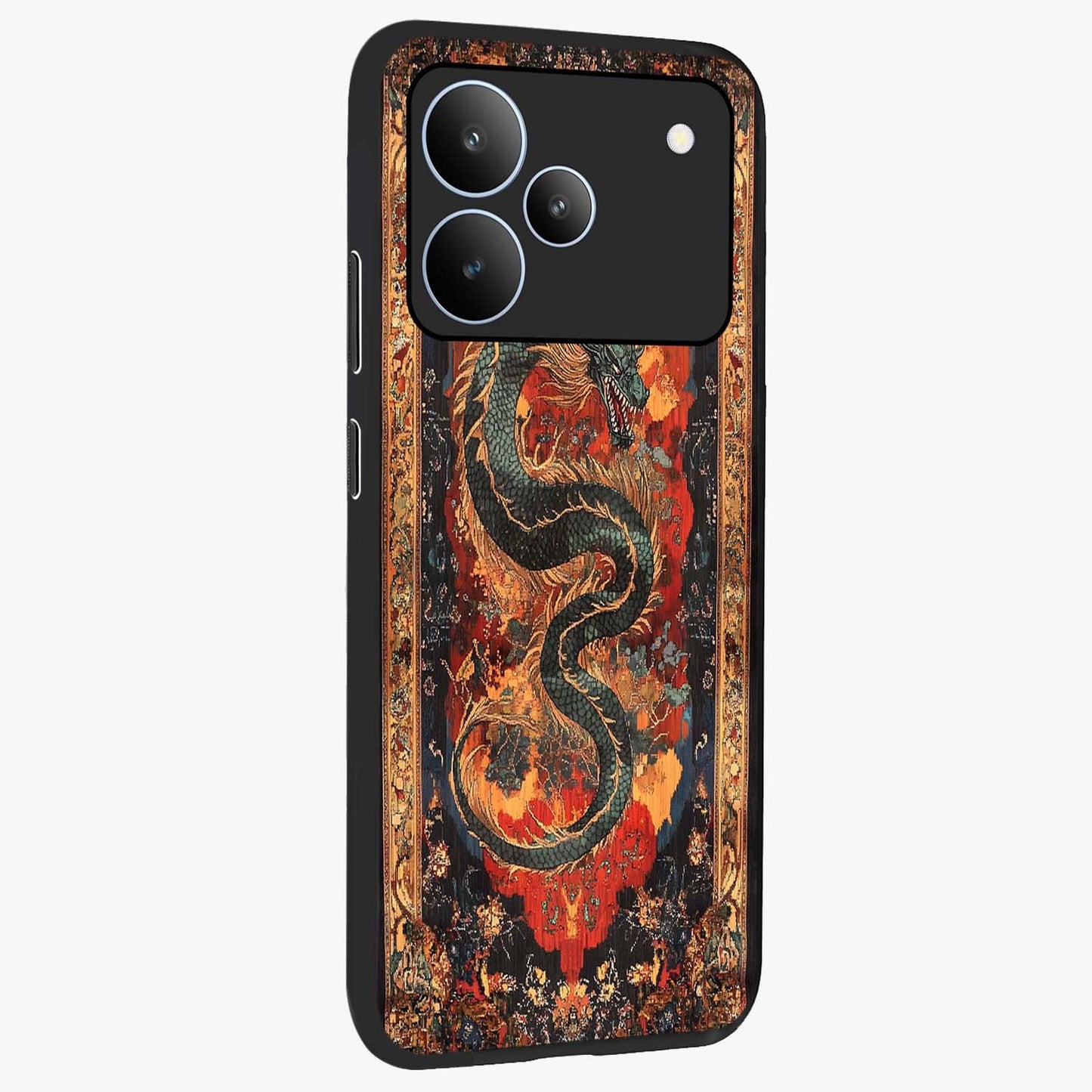 Inferno Dragon Soul Glass Case upright view showcasing intense dragon artwork with fantasy fire theme.