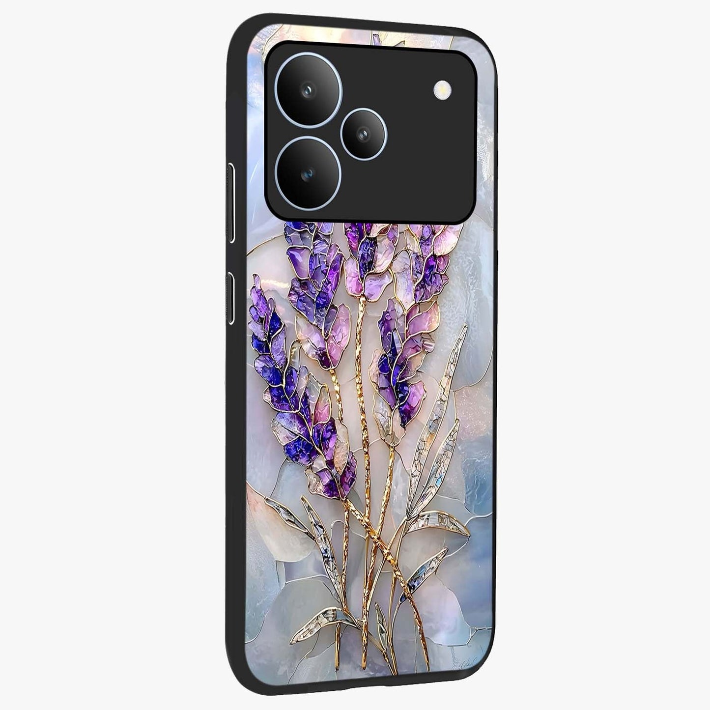 Lavender Dream Glow Glass Case upright view showcasing radiant lavender glow artwork with calming dreamy theme.