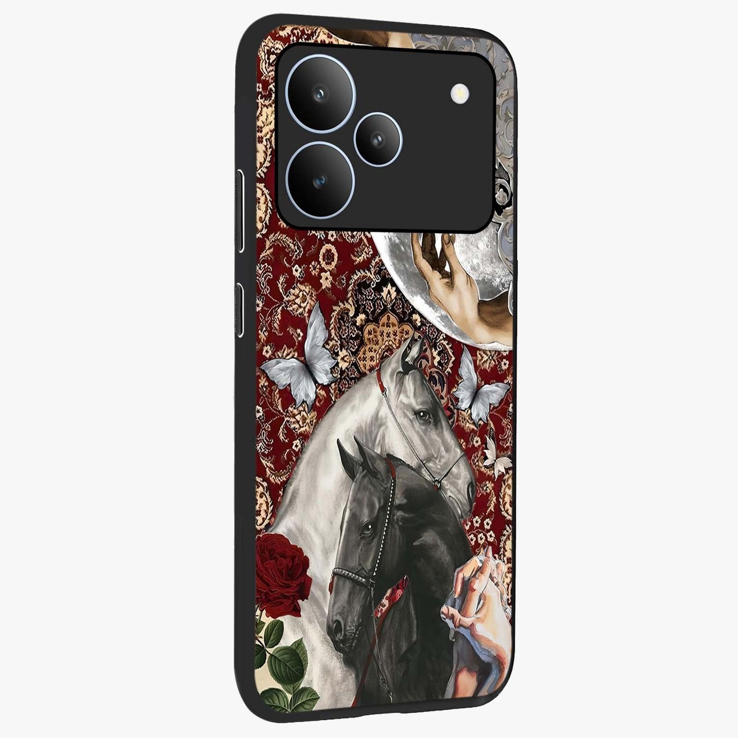 Moonlit Royal Stallion Glass Case upright view showcasing dramatic horse artwork with glowing moon themed design.