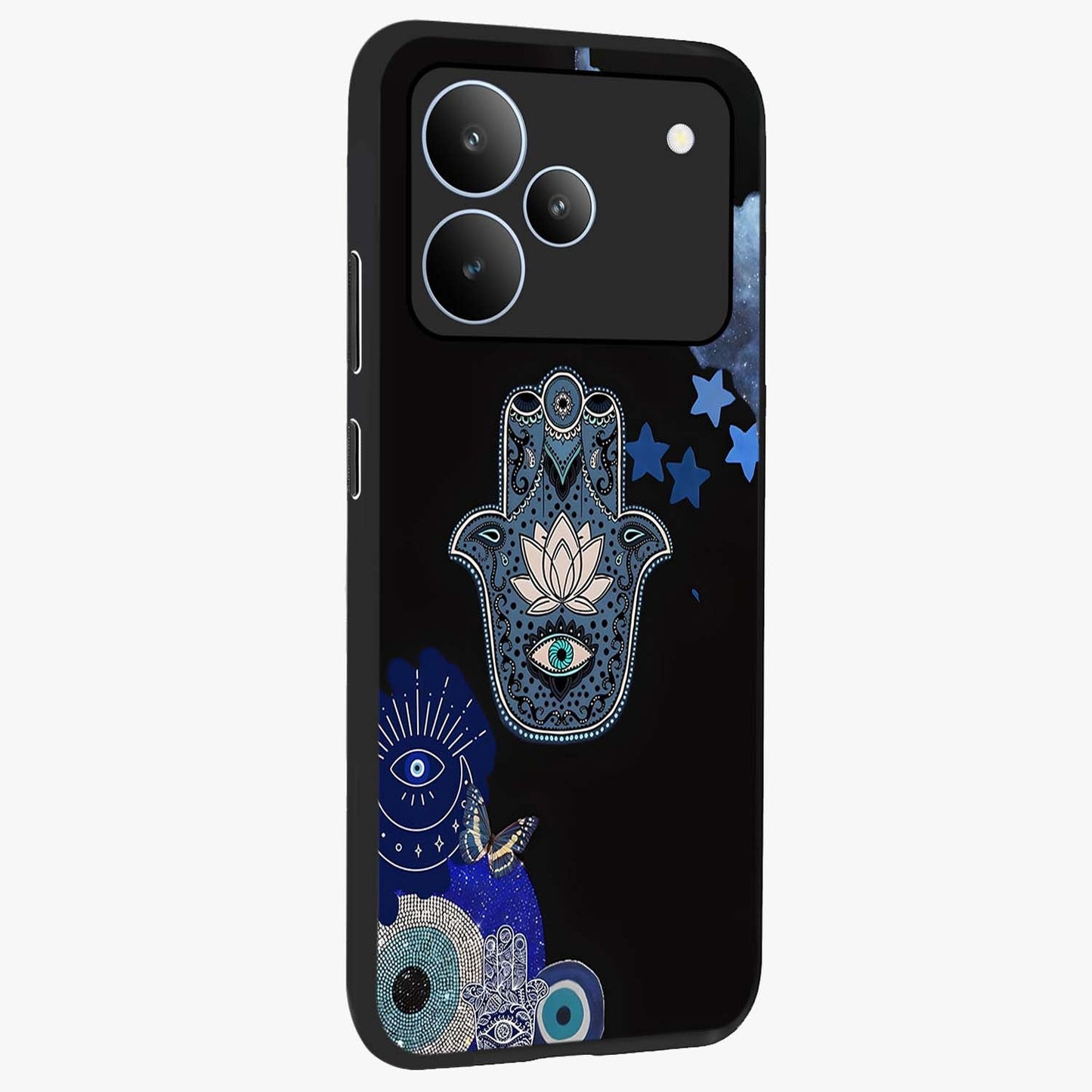 Mystic Hand Aura Glass Case upright view showcasing symbolic hand artwork with mystical energy theme.