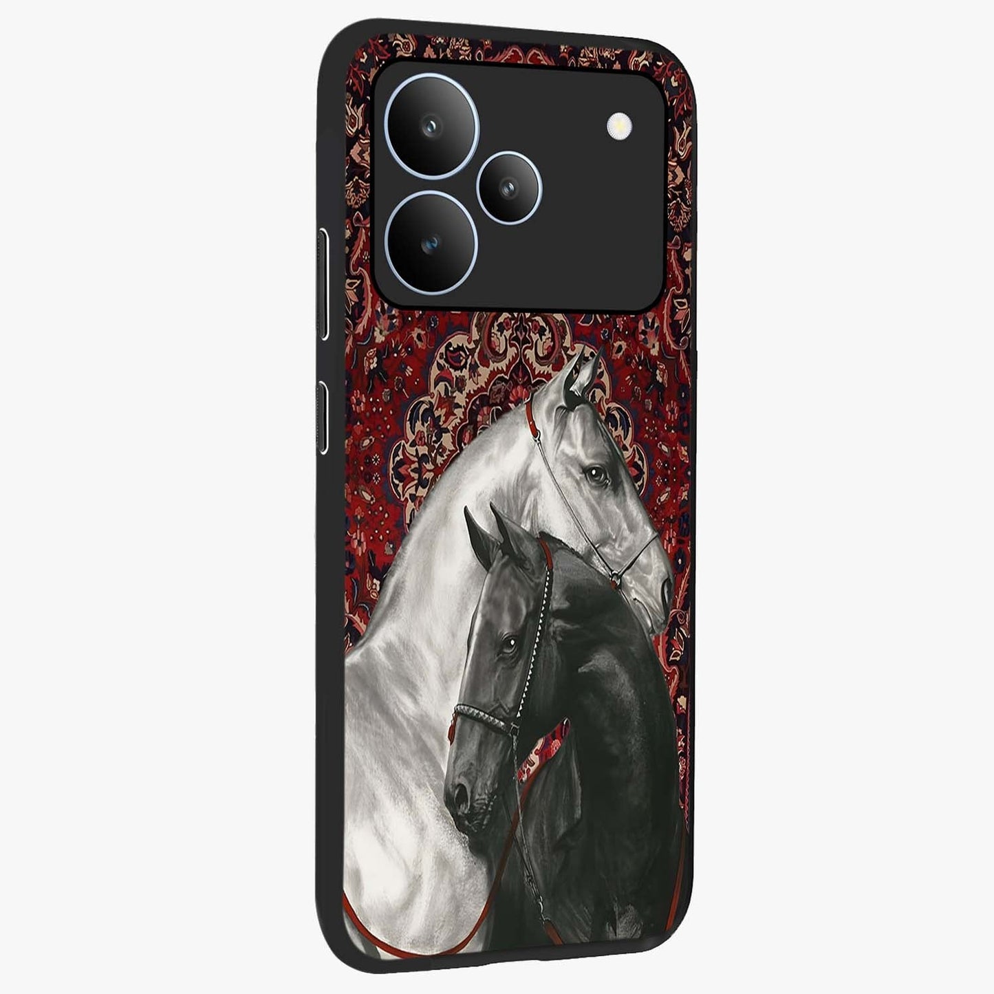Regal Stallion Tapestry Glass Case upright view showcasing powerful horse artwork with elegant tapestry theme.