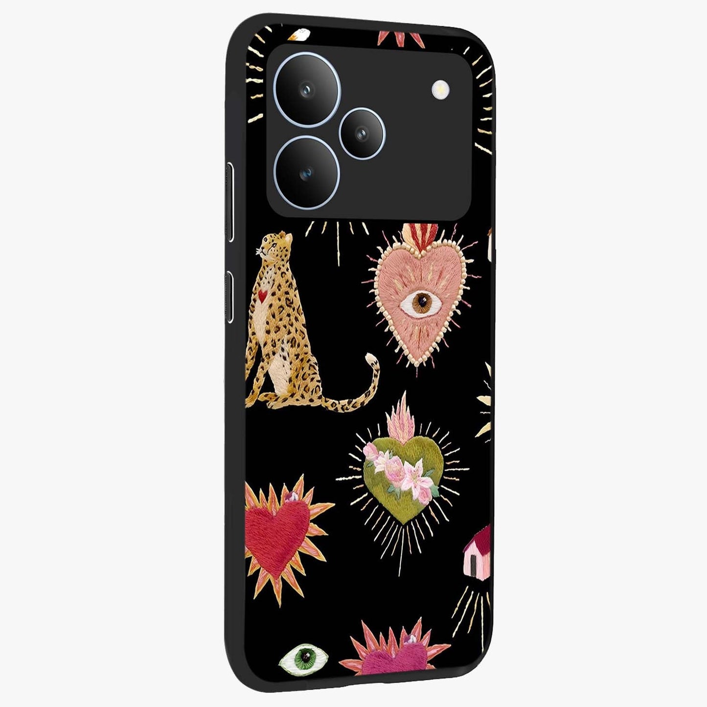 Sacred Jungle Heart Glass Case upright view showcasing vibrant jungle artwork with symbolic heart theme.