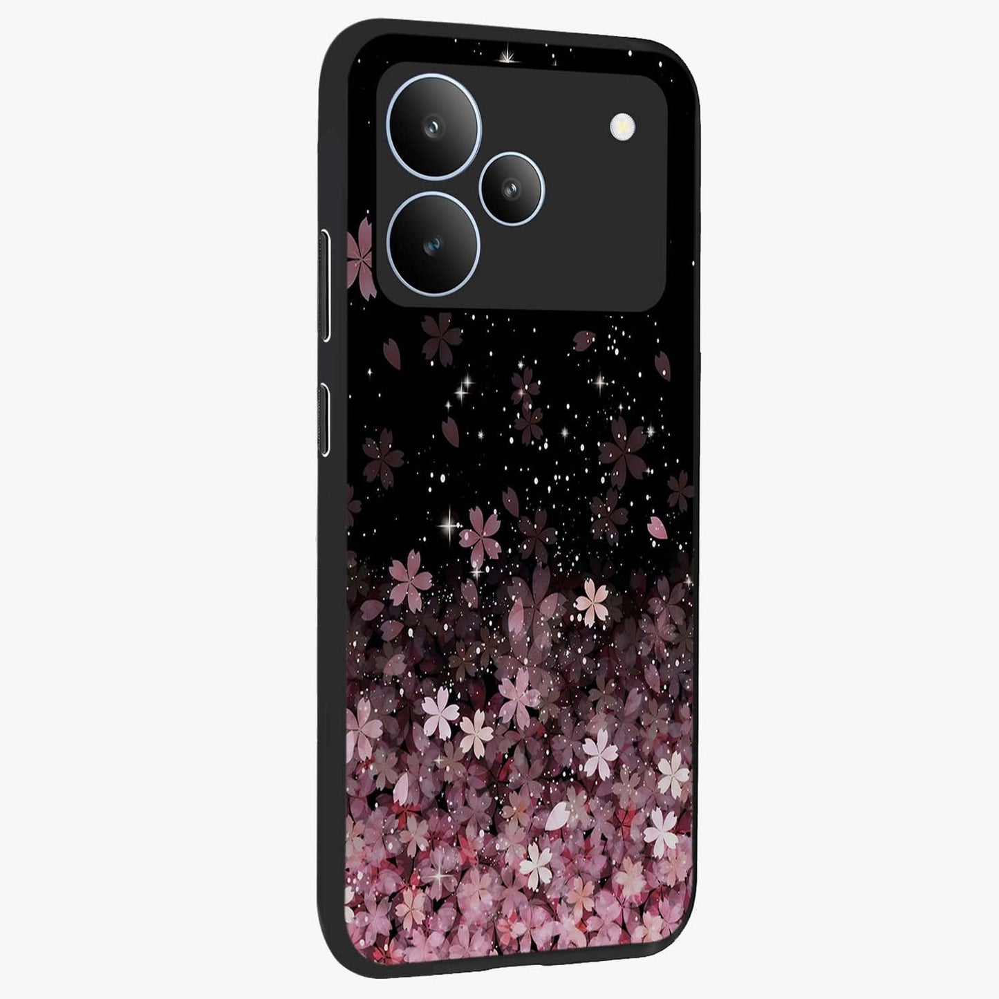 Small Starry Flowers Glass Case upright view showcasing charming floral artwork with dreamy starry theme.