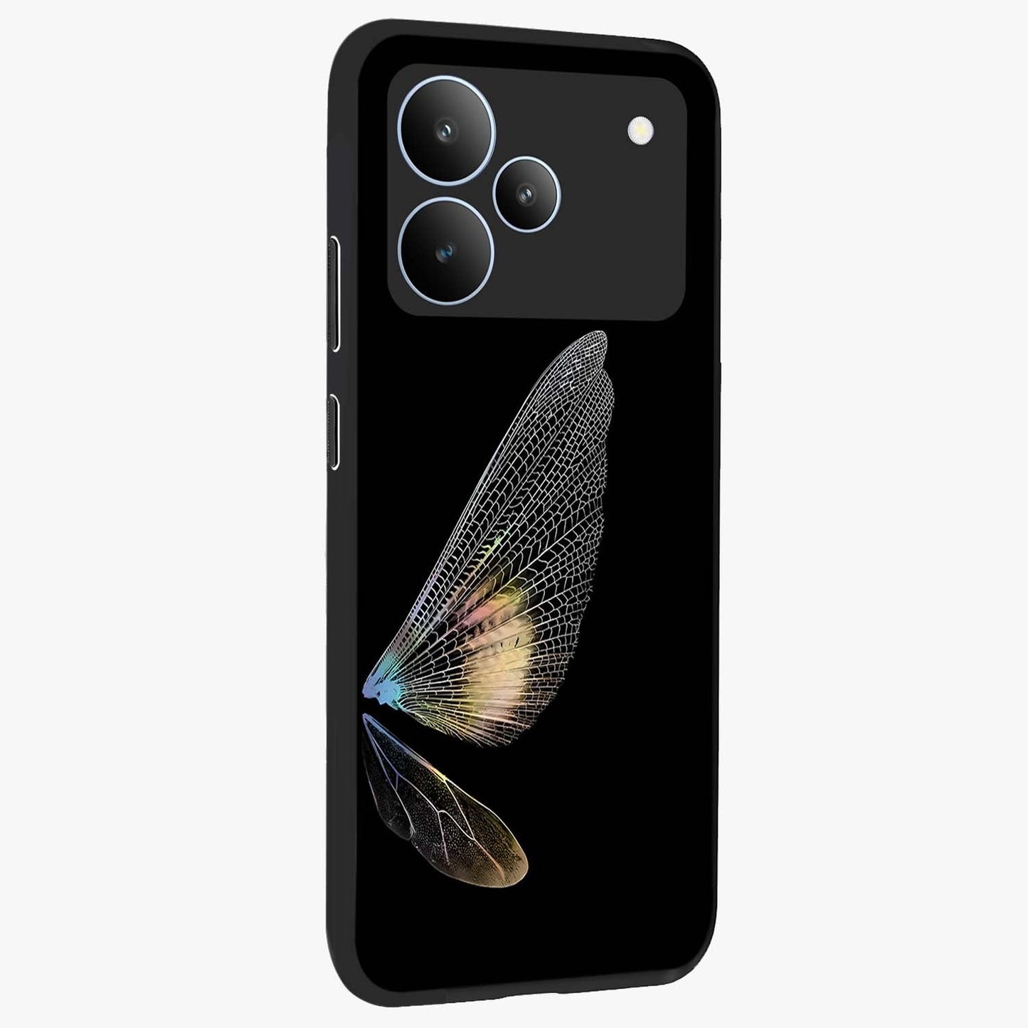 Whispers Of Wings Glass Case upright view showcasing elegant wing artwork with light airy theme.