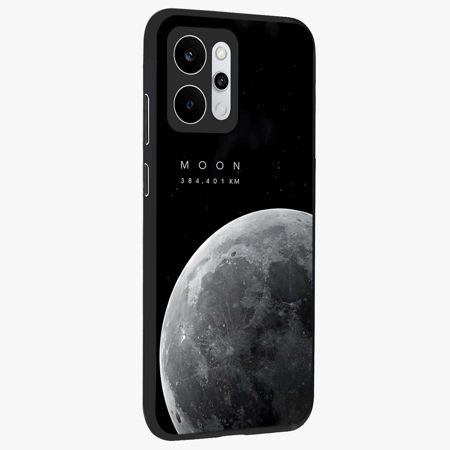 Cosmic Moon Glow Glass Case upright view showcasing luminous moon illustration with dreamy cosmic style.