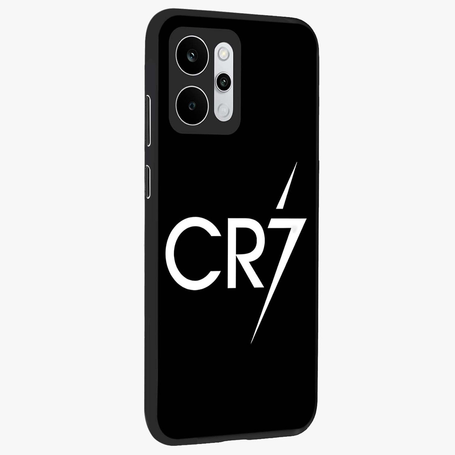 Cr7 Elite Strike Glass Case upright view showcasing energetic football inspired design with modern sports aesthetic.