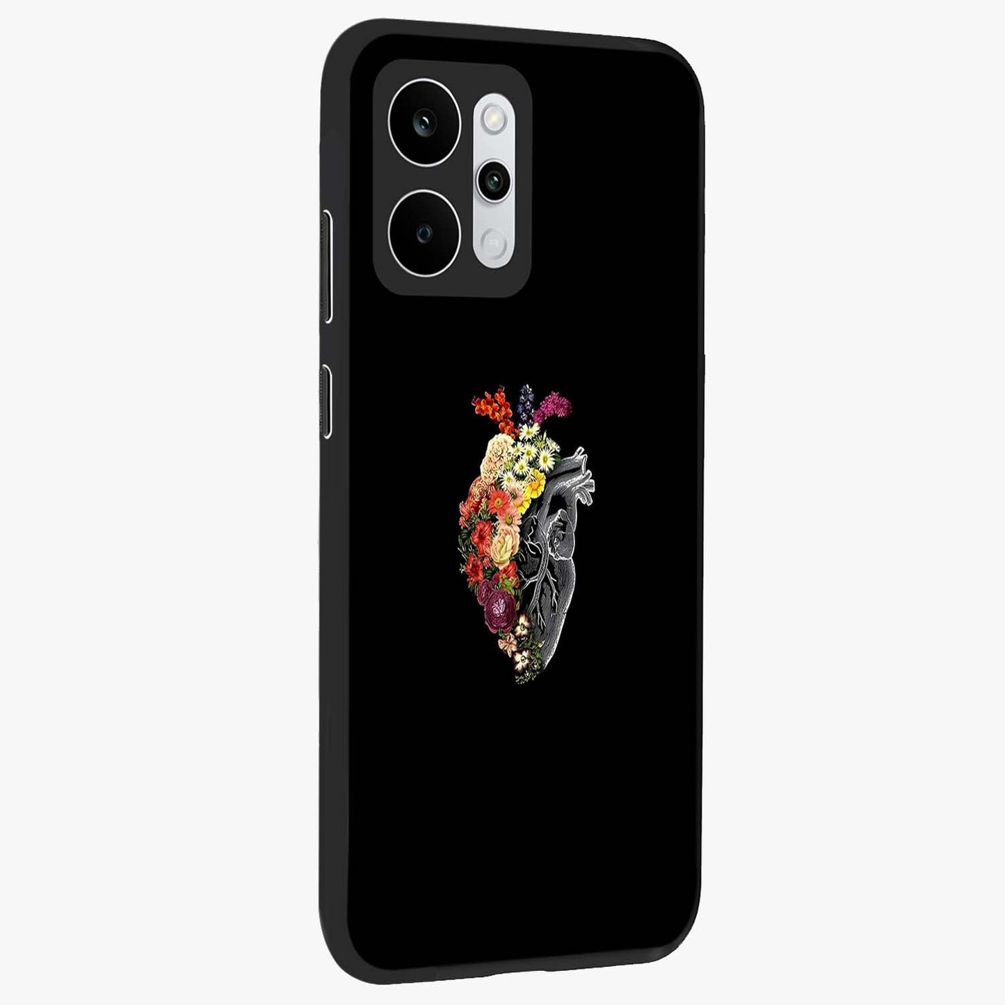 Heart With Flowers Glass Case upright view showcasing decorative heart and floral artwork with sweet romantic theme.
