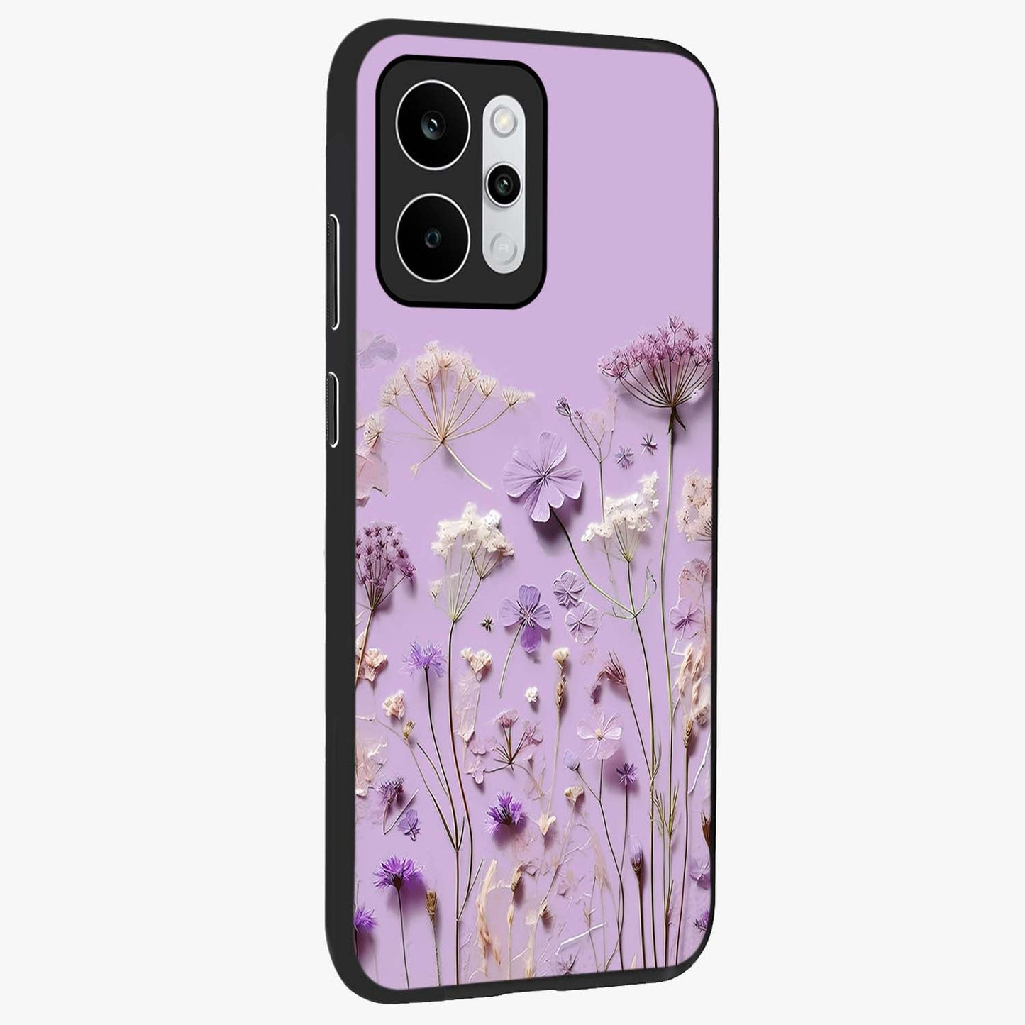 Lavender Blossom Dream Glass Case upright view showcasing delicate lavender blossom artwork with peaceful floral theme.
