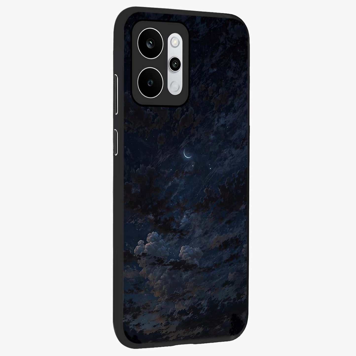 Lunar Veil Silence Glass Case upright view showcasing calm moon themed artwork with serene night atmosphere.