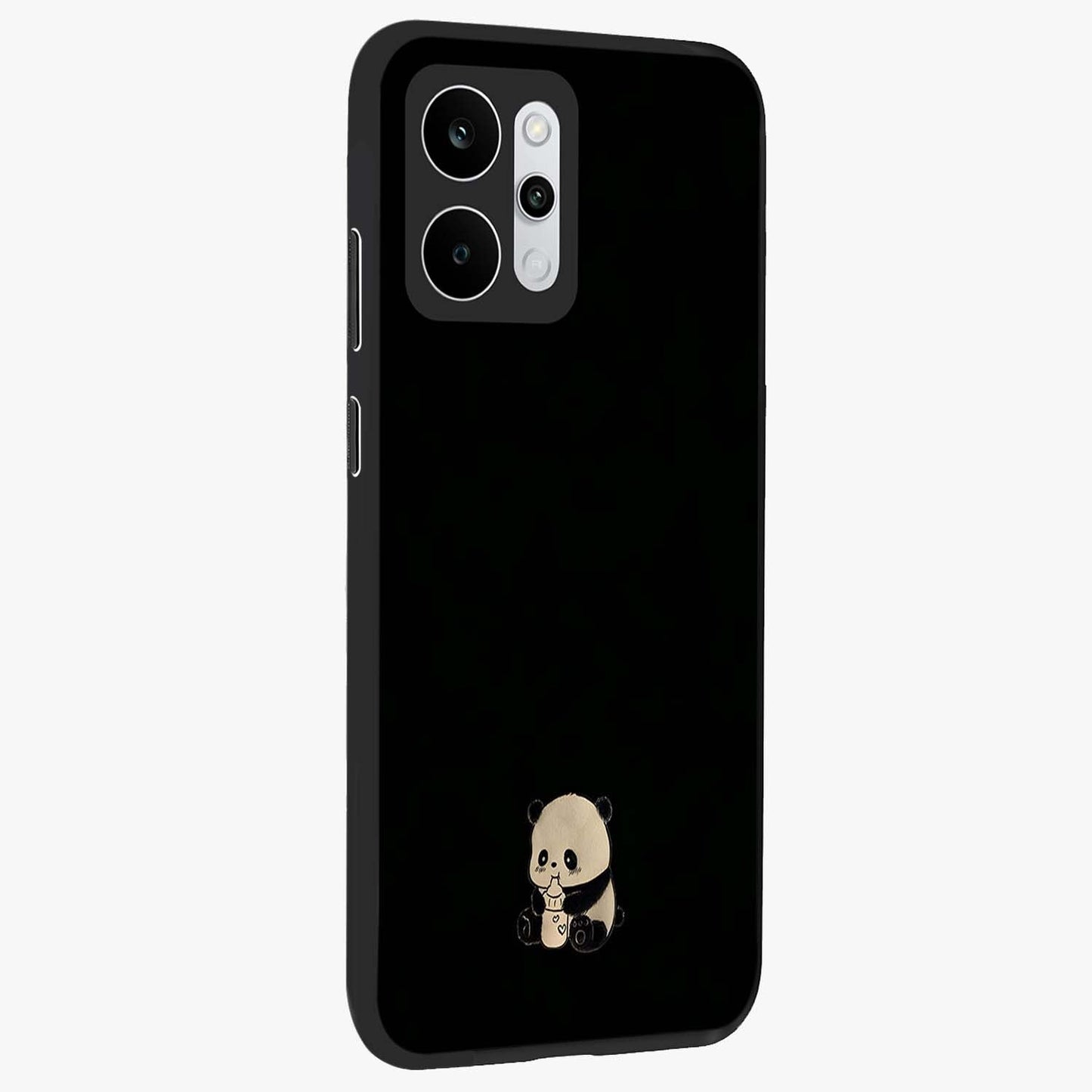 Midnight Panda Love Glass Case upright view showcasing charming panda artwork with playful romantic theme.