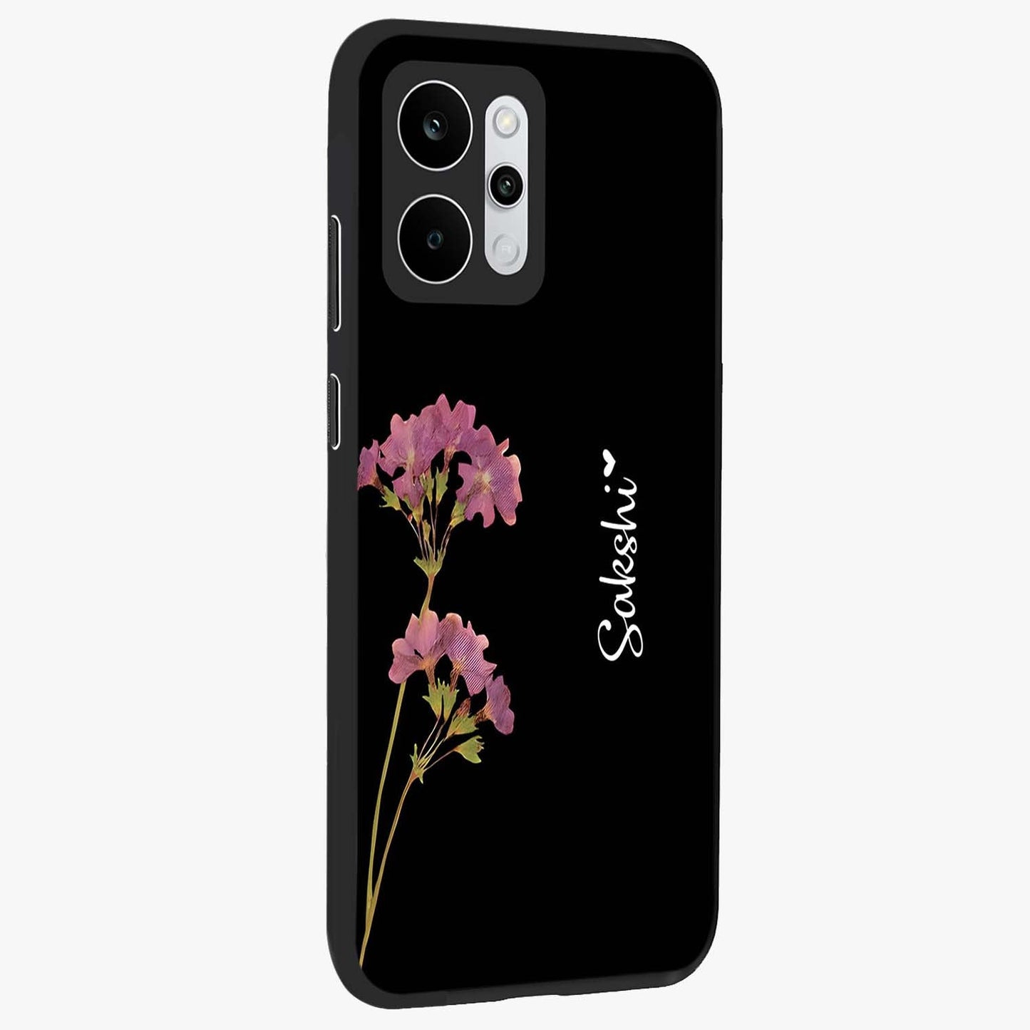 Riching Lavender Flower Custom Name Glass Case upright view showcasing elegant lavender floral artwork with personalized aesthetic.