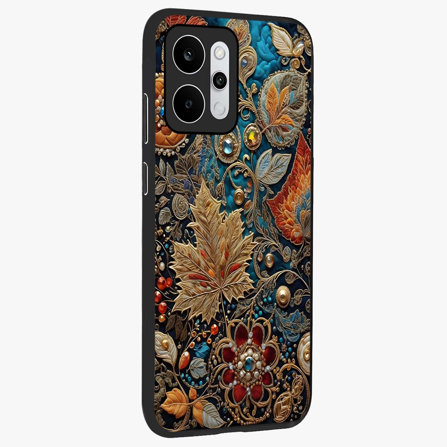 Royal Jewel Garden Glass Case upright view showcasing rich floral artwork with luxurious garden theme.