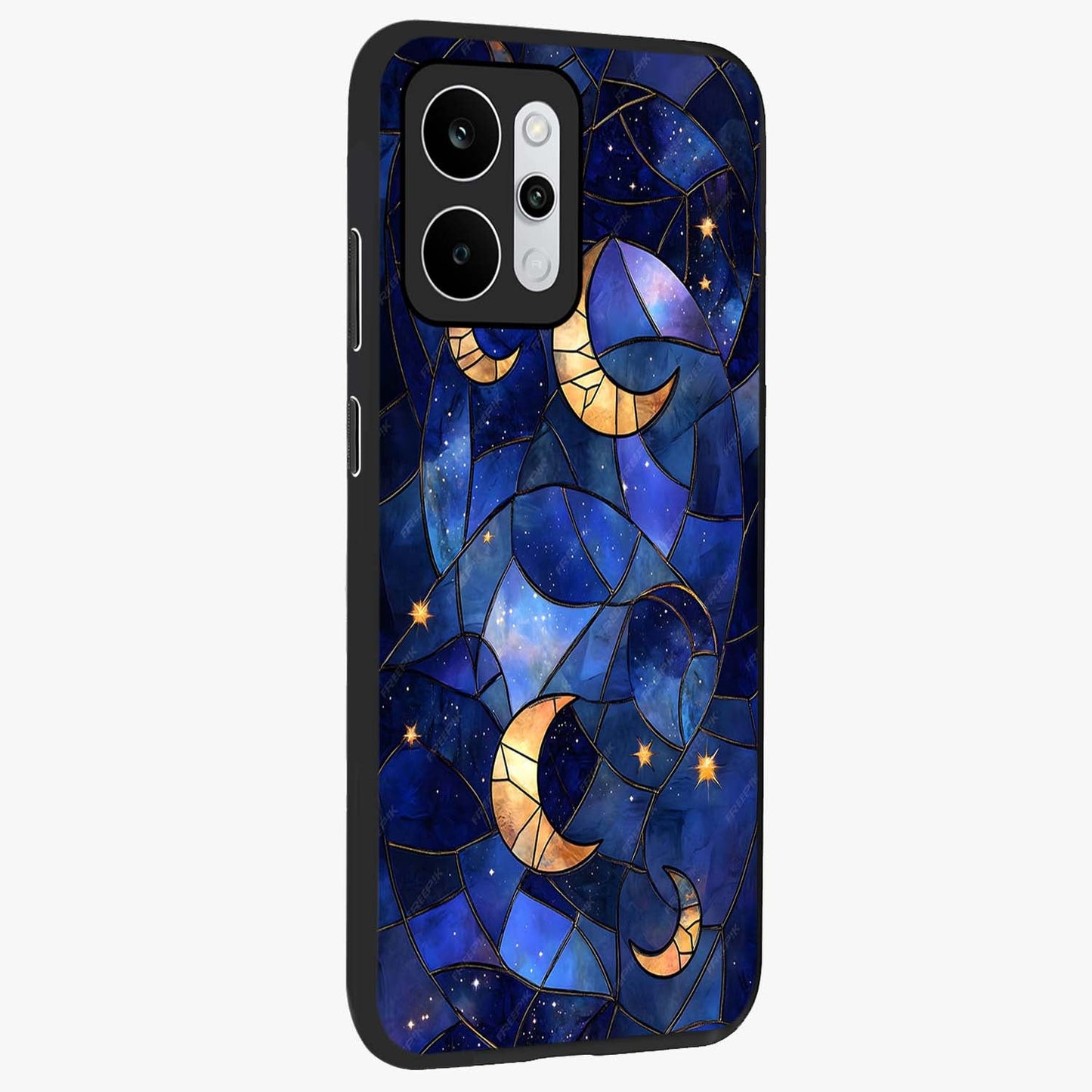 Starlit Sky Tapestry Glass Case upright view showcasing elegant starry sky artwork with cosmic decorative theme.