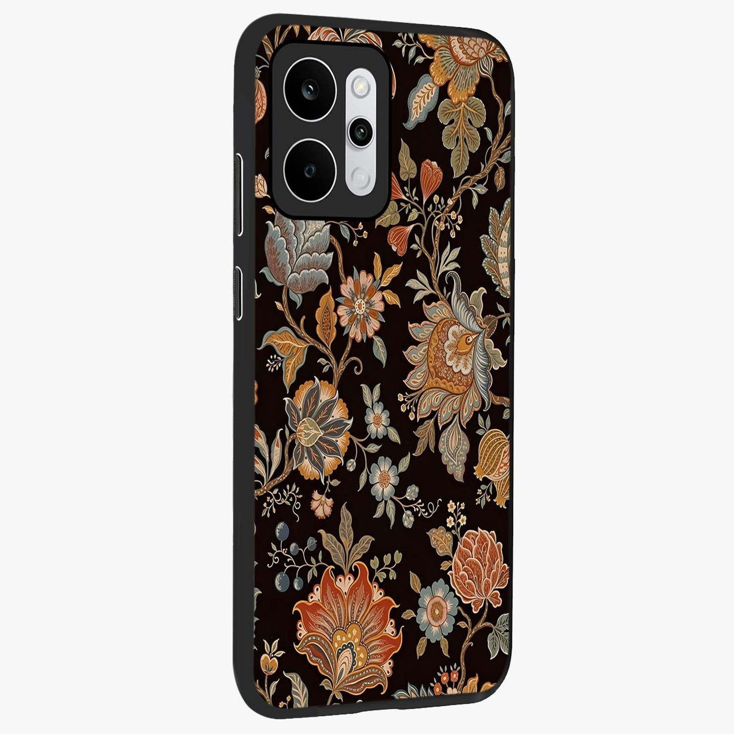 Vintage Floral Dream Glass Case upright view showcasing delicate floral artwork with timeless vintage theme.